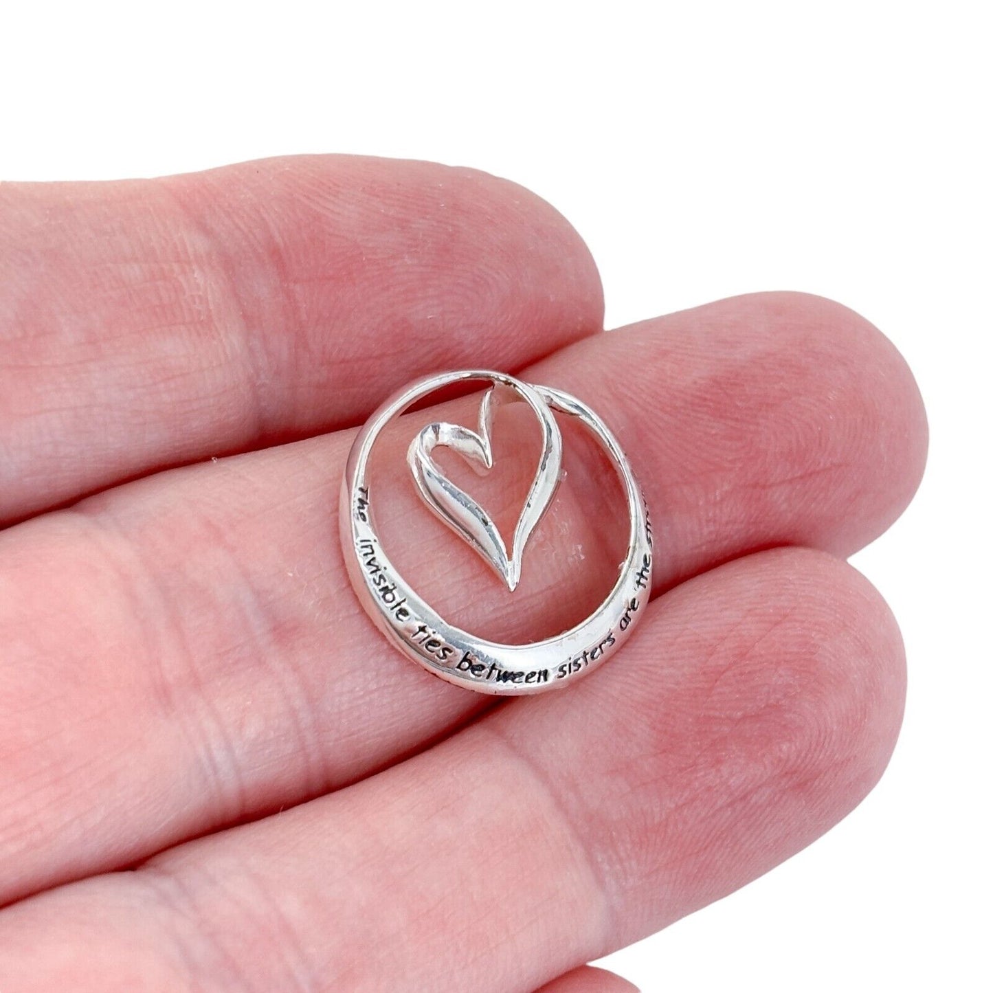 Vintage Sterling Silver 925 Sisters Heart Message Pendant