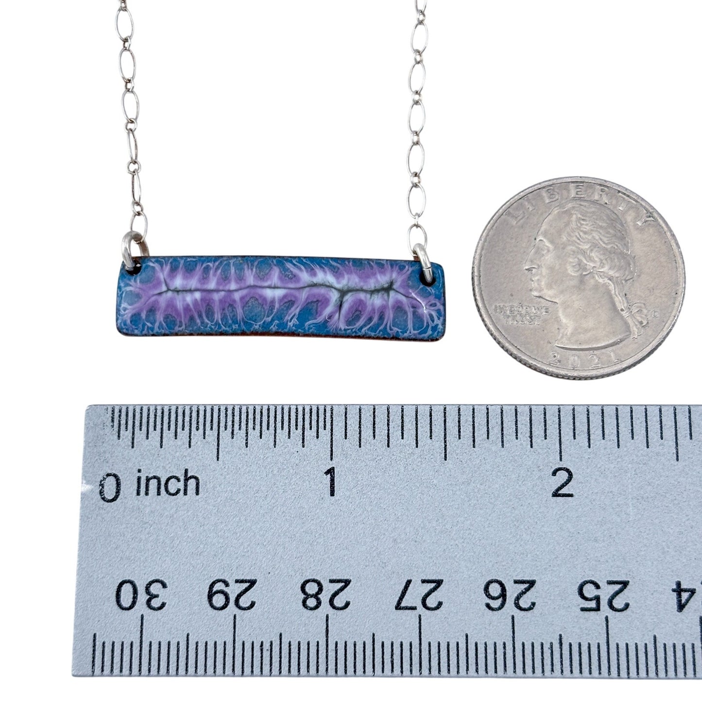 Vintage Silver-Tone Ceramic Bar Pendant Necklace 20"