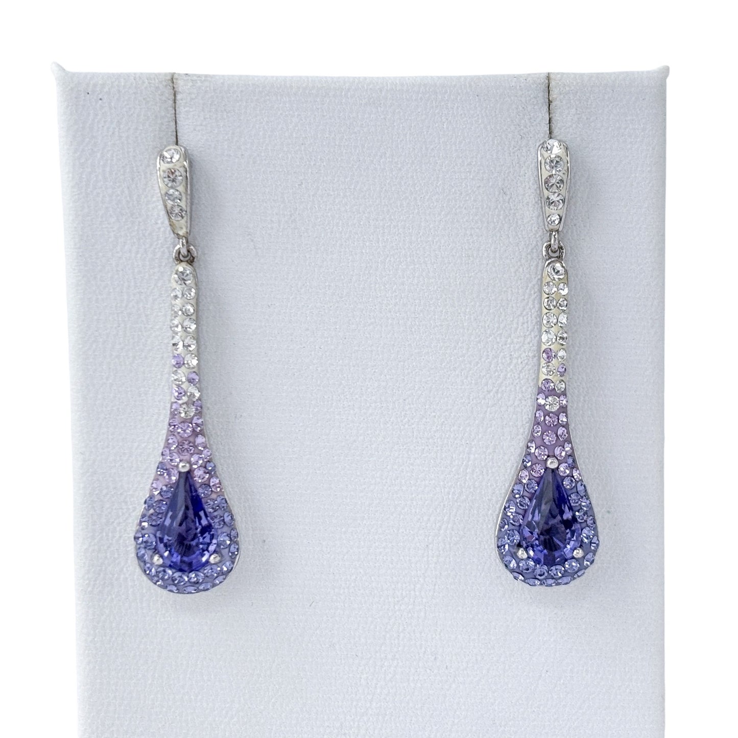 Vintage Sterling Silver 925 Purple Crystal Teardrop Dangle Earrings