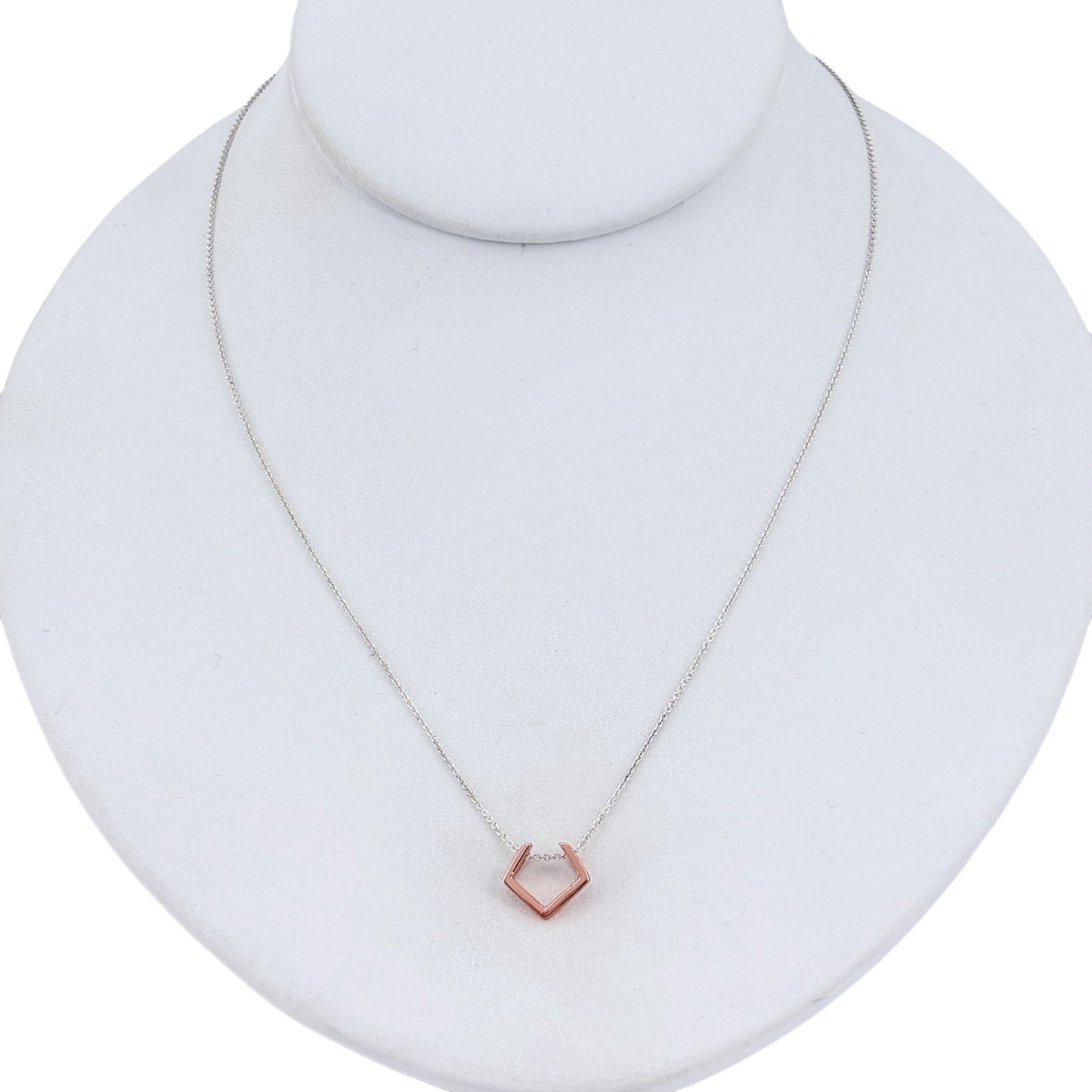 Vintage Sterling Silver 925 Rose Gold Geometric Pendant Necklace Size 16"-18"