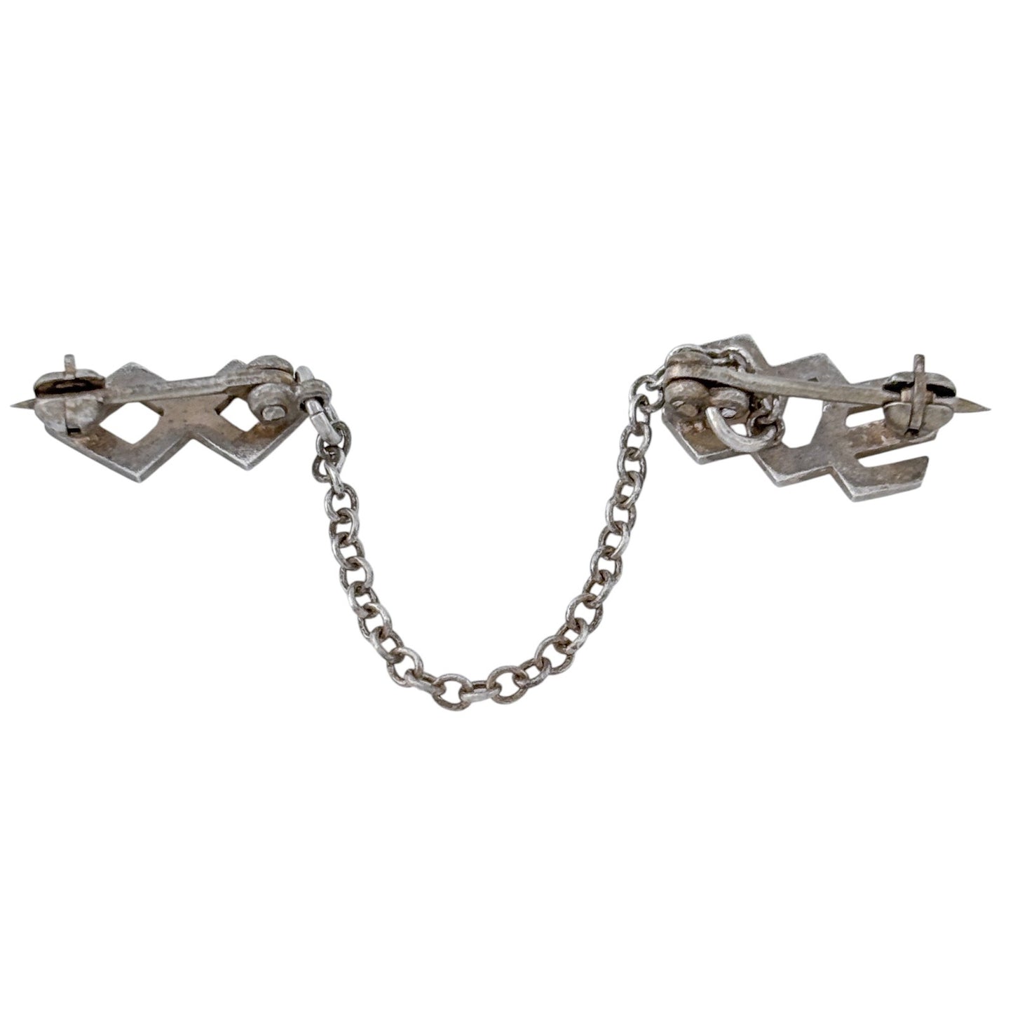 Vintage Sterling Silver SOS Geometric Dual Pin with Chain