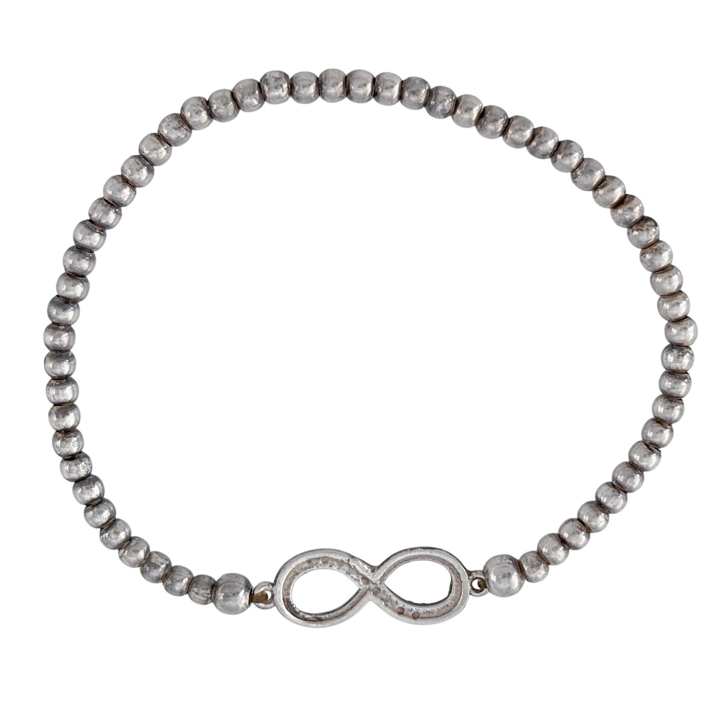 Vintage Sterling Silver Infinity Diamond Bead Bracelet 6.5"