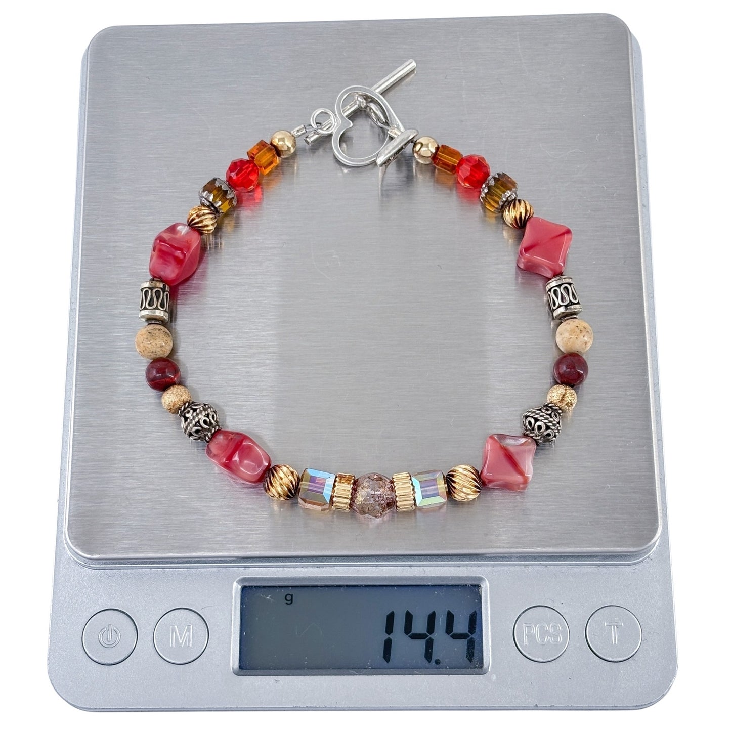 Vintage Sterling Silver 925 Red Beaded Bracelet 8.5"