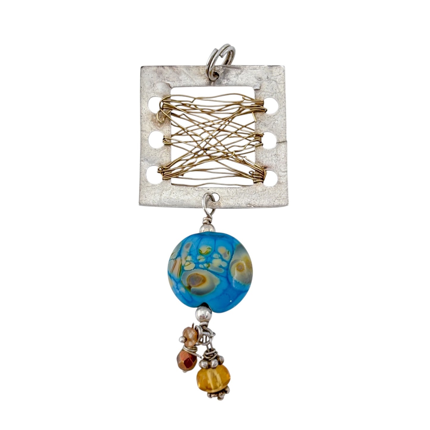 Vintage Sterling Silver 925 Blue Glass and Crystal Pendant
