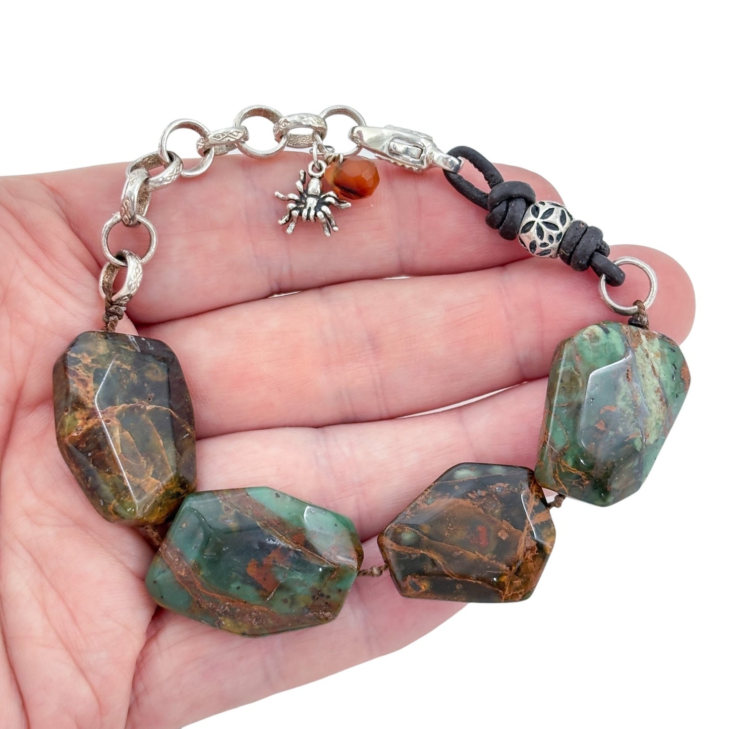 Vintage Sterling Silver 925 Chunky Turquoise Bracelet 7"-9.25"