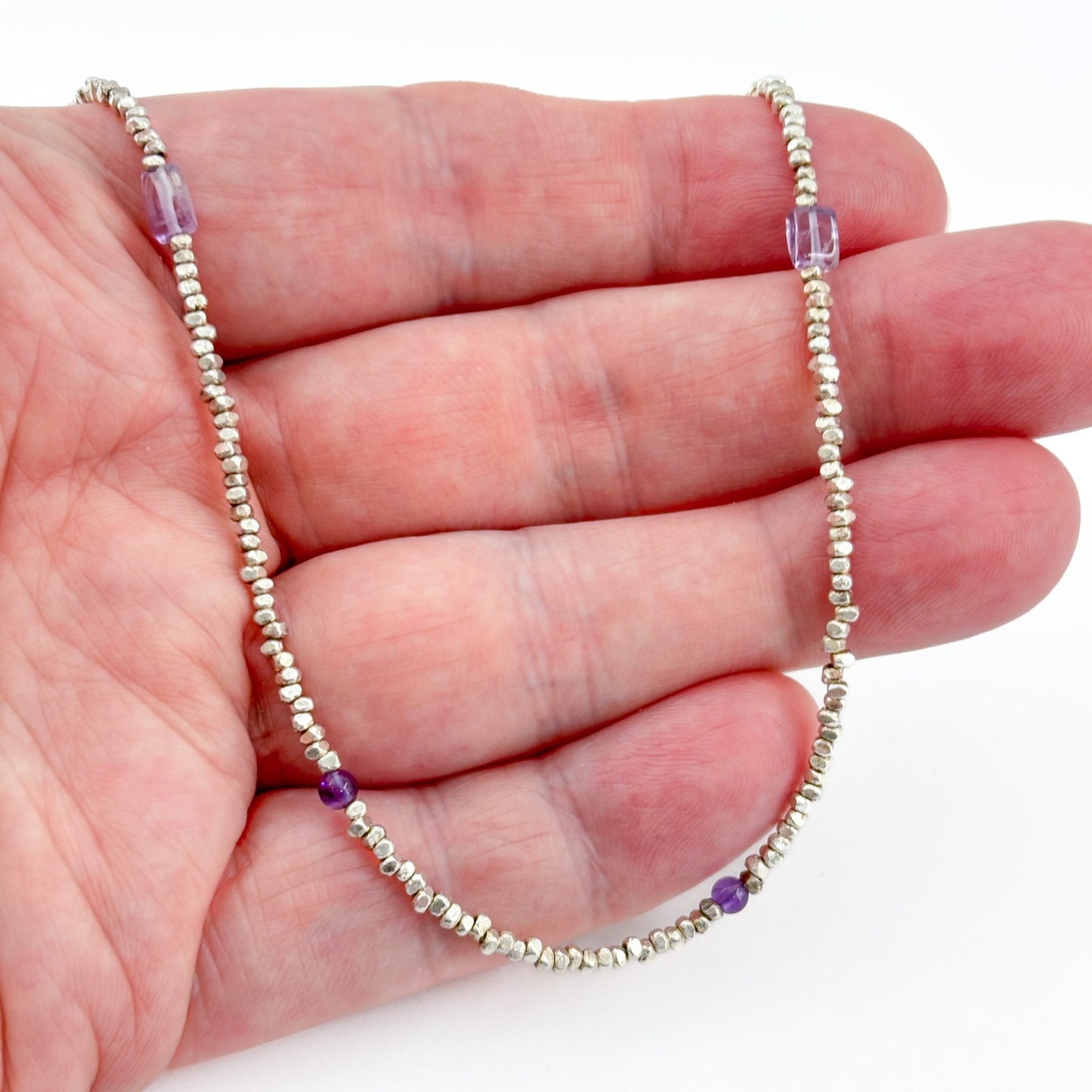 Vintage Sterling Silver 925 Amethyst Bead Necklace 16"