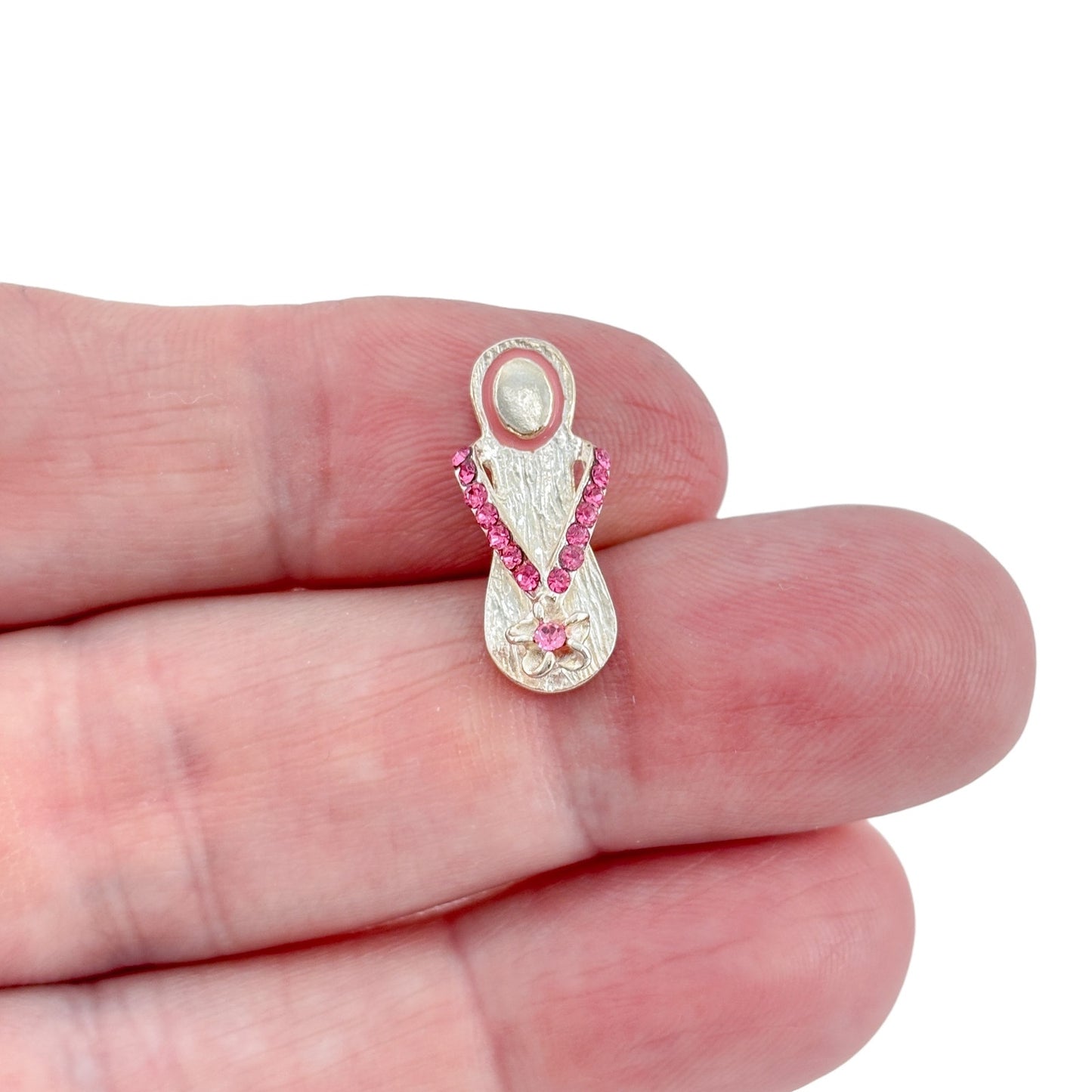 Vintage Sterling Silver 925 Pink Rhinestone Flip Flop Pendant