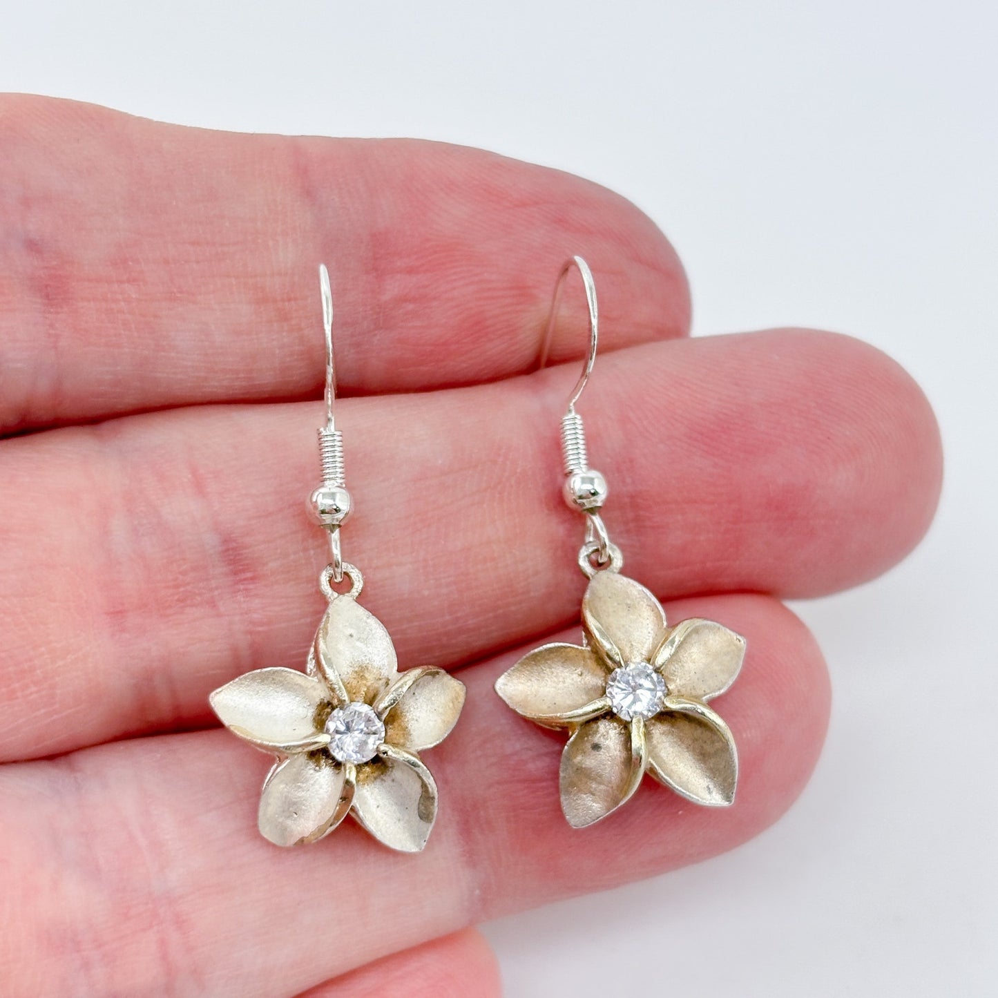 Estate Sterling Silver 925 Flower Cubic Zirconia Earrings