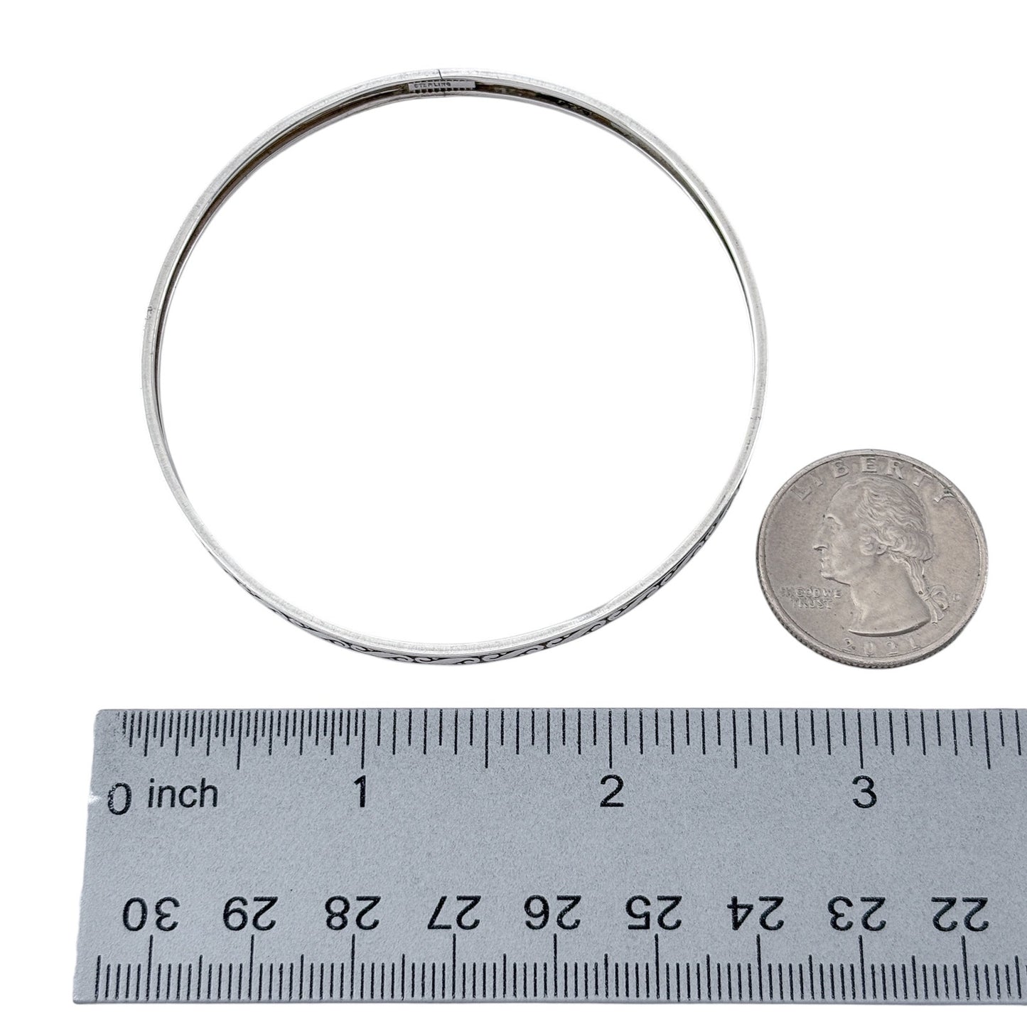 Vintage Sterling Silver 925 Scroll Bangle Bracelet 8"