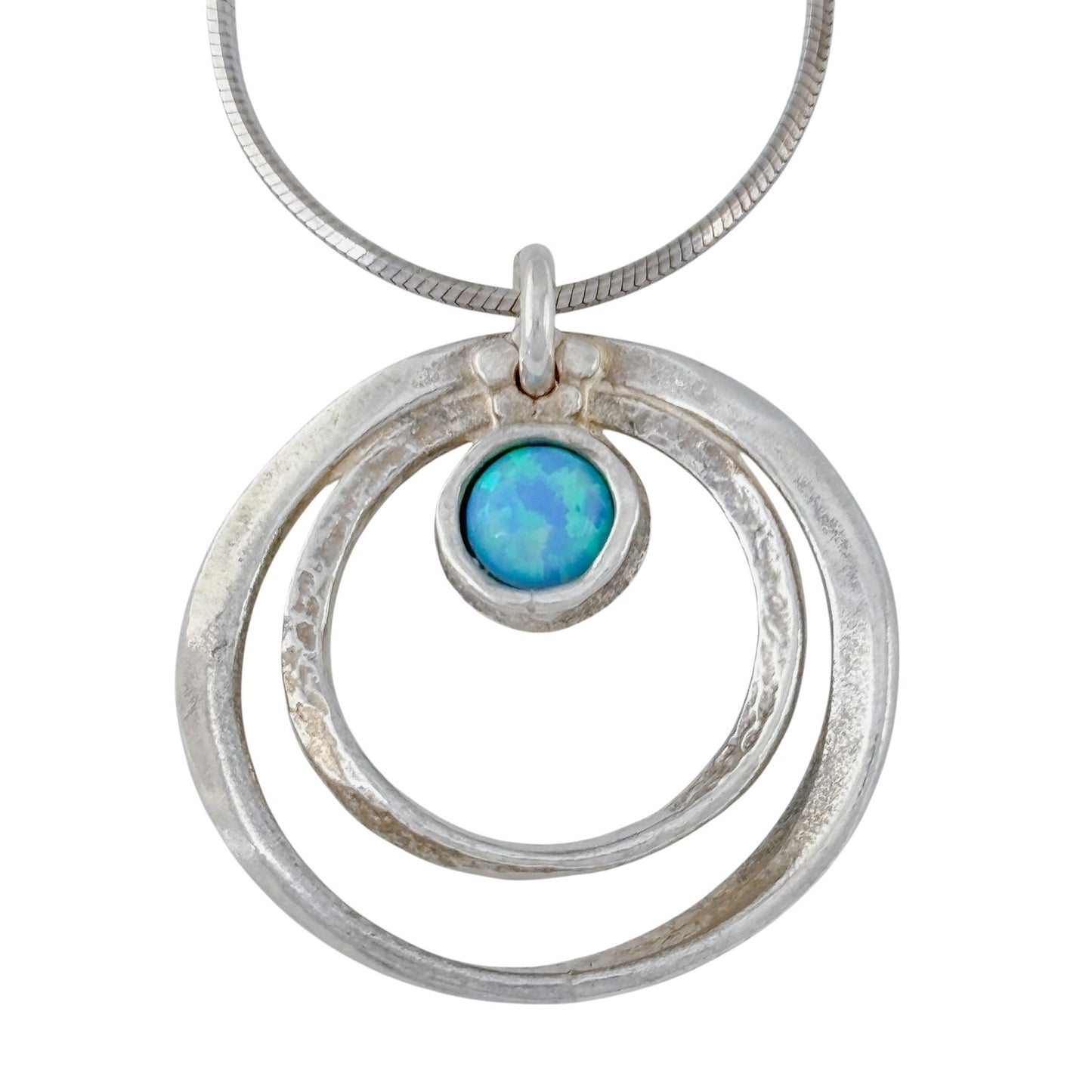 Vintage Didae Sterling Silver 925 Double Circle Opal Pendant Necklace 18"