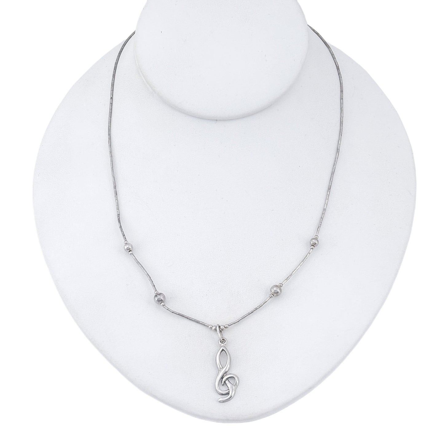 Vintage Sterling 925 Liquid Silver Music Pendant Necklace 17"-18"