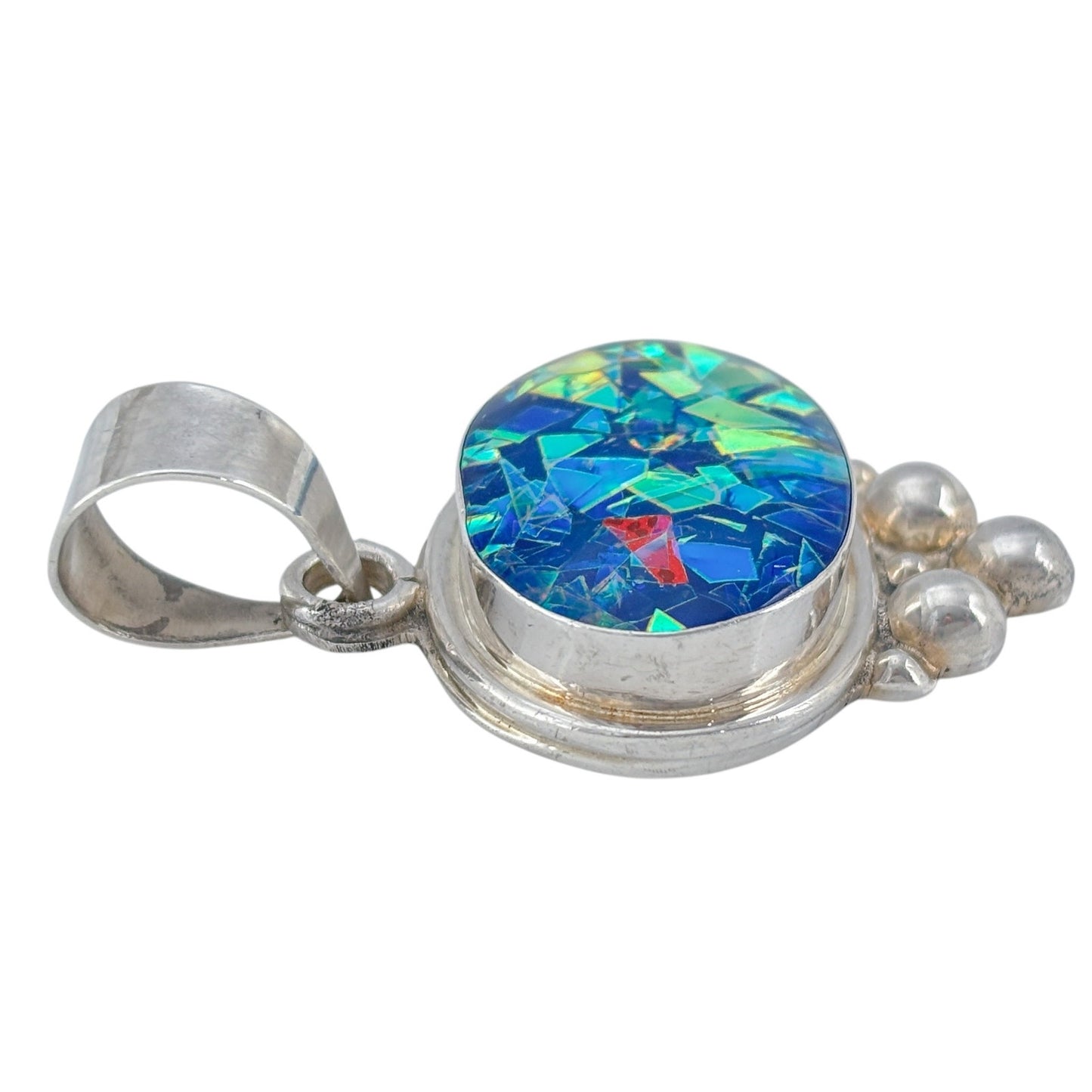 Vintage Sterling Silver 925 Iridescent Mosaic Pendant