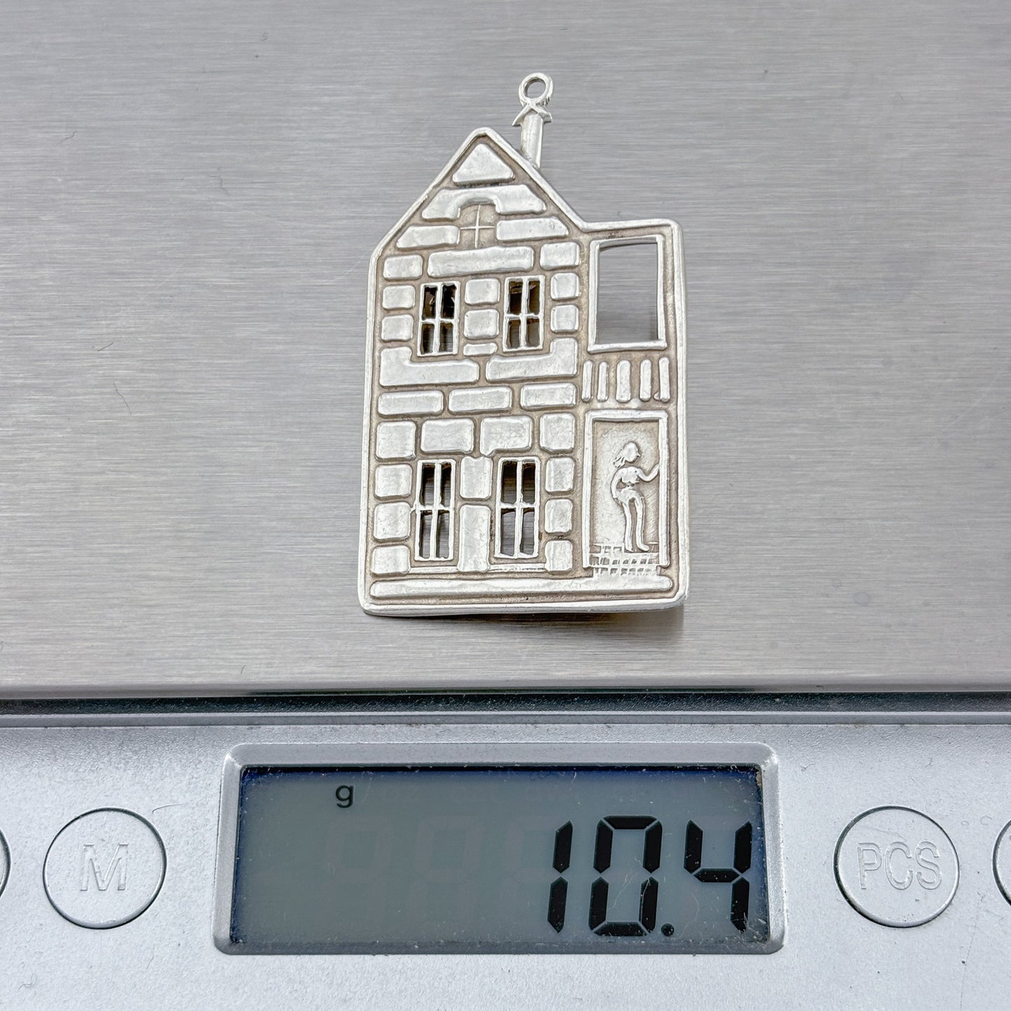 Vintage Mexico Taxco Sterling Silver 925 House Pendant Brooch