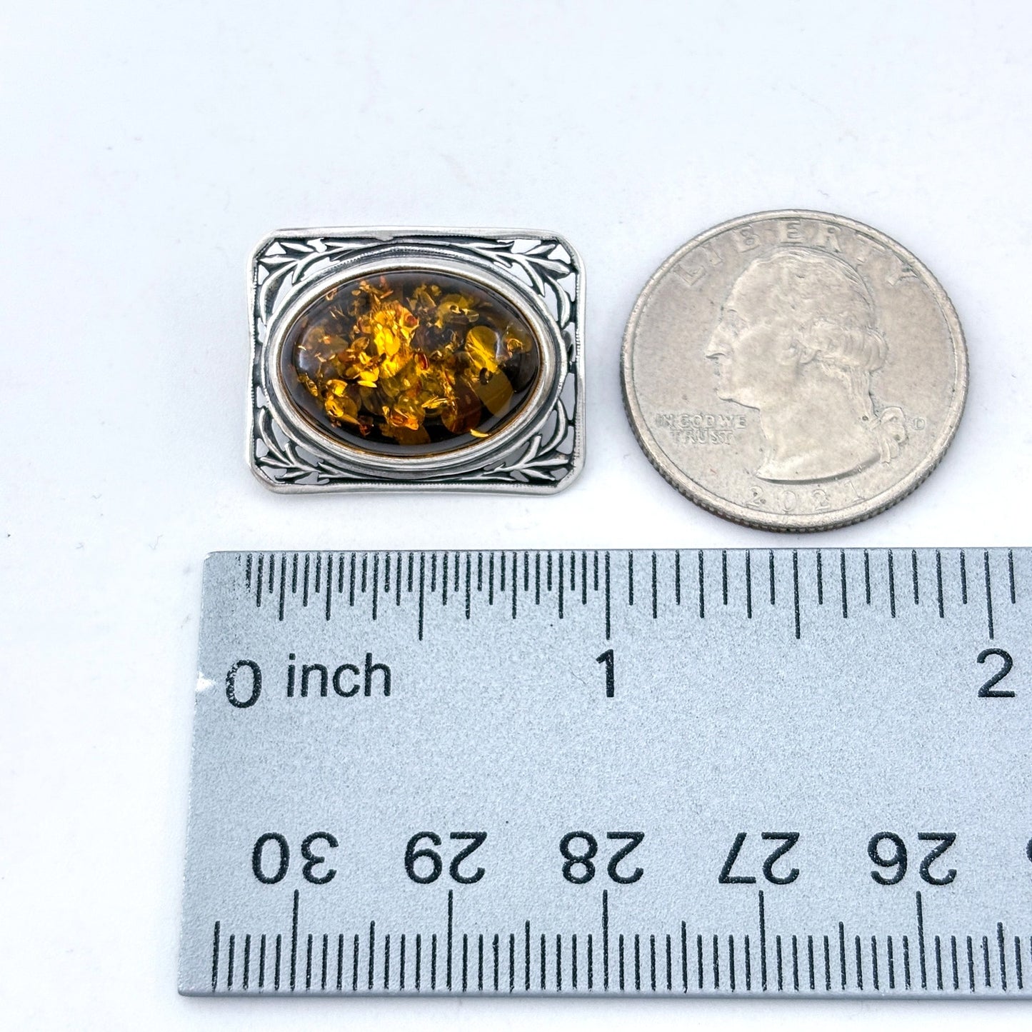 Vintage Sterling Silver 925 Amber Brooch