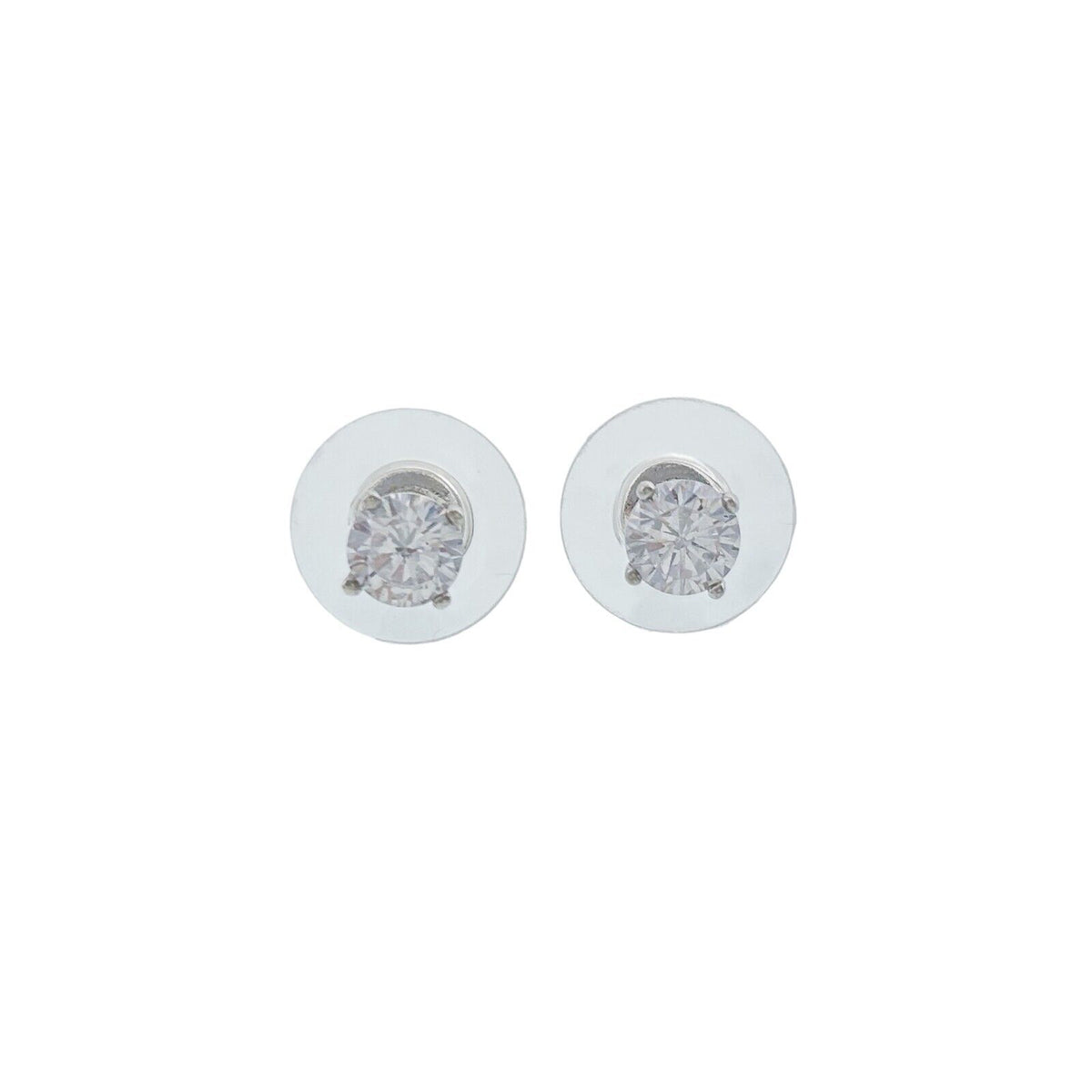 Vintage Sterling Silver 925 Round Cubic Zirconia Stud Earrings