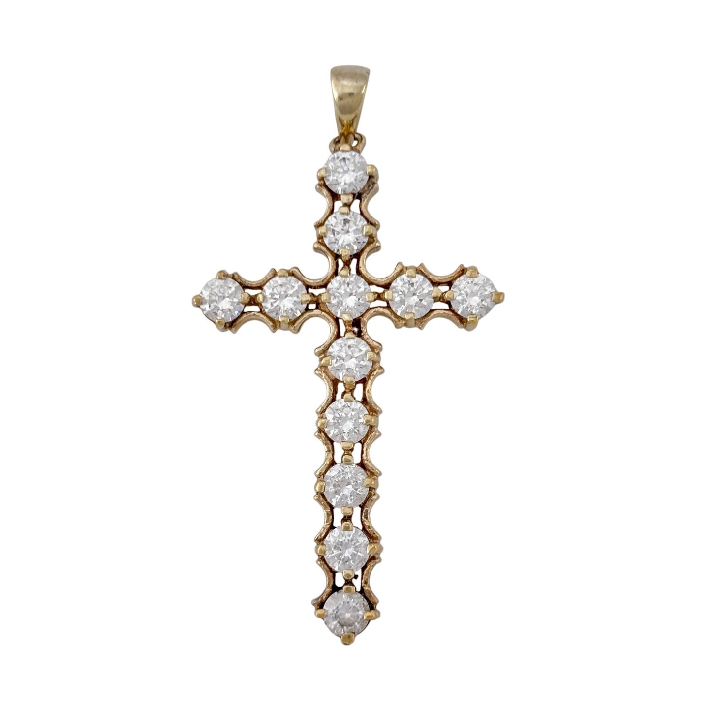 Vintage Gold-Tone Sterling Silver 925 Cubic Zirconia Cross Pendant