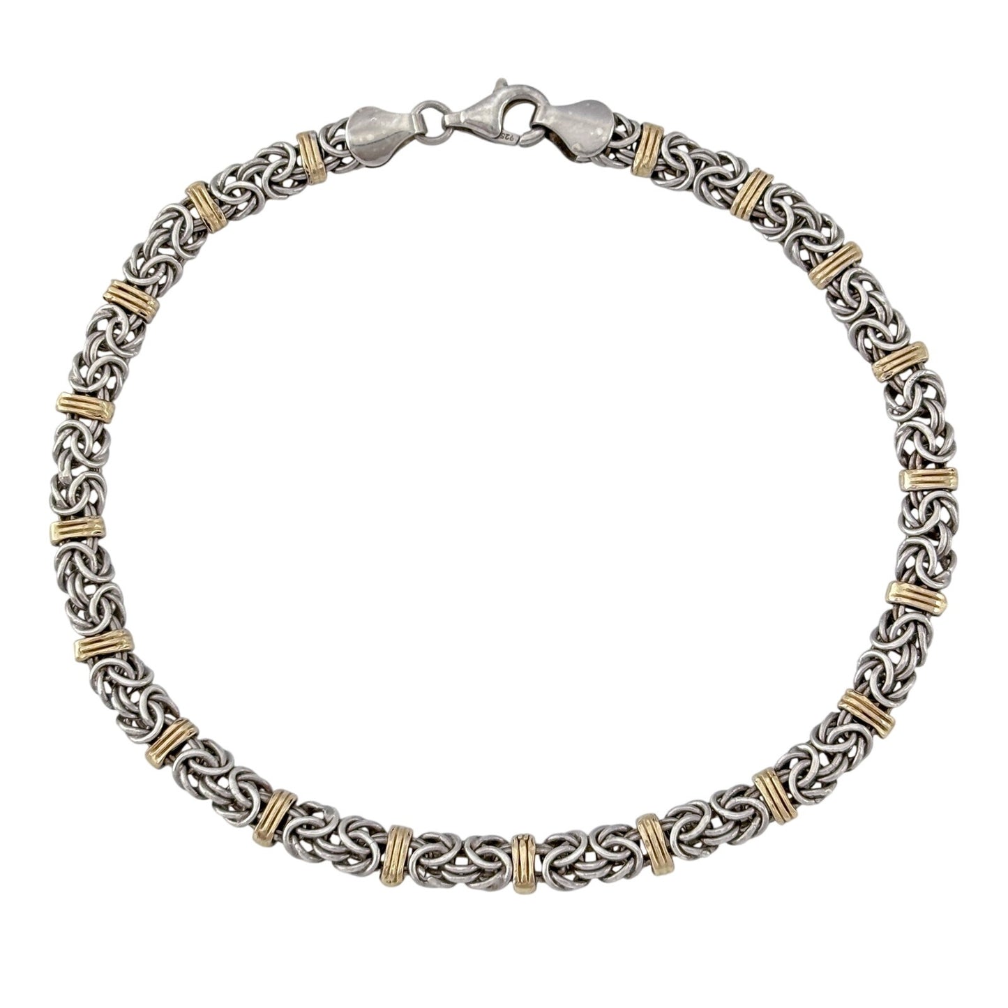 Vintage Sterling Silver 14K 925 Byzantine Gold Accent Bracelet 8"