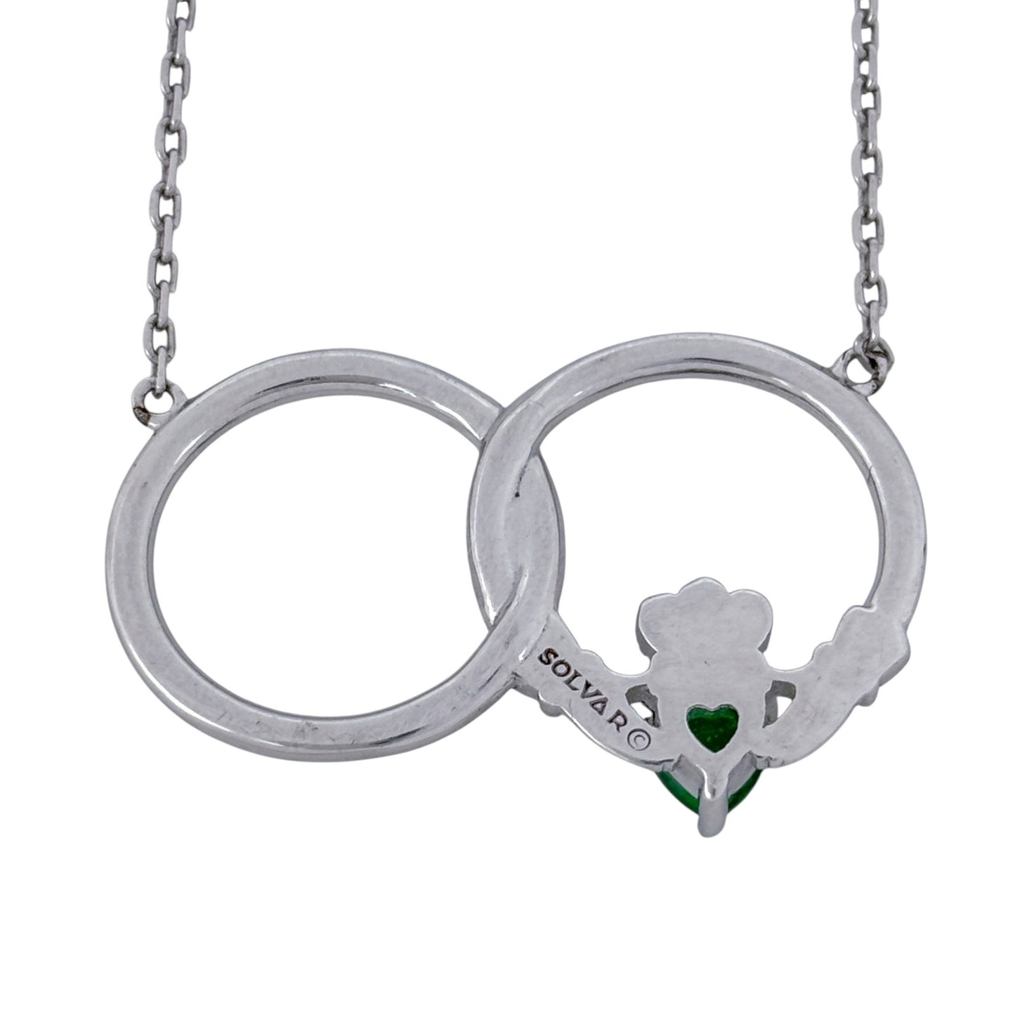 Vintage Sterling Silver 925 Claddagh Lab-Created Emerald Necklace 18"