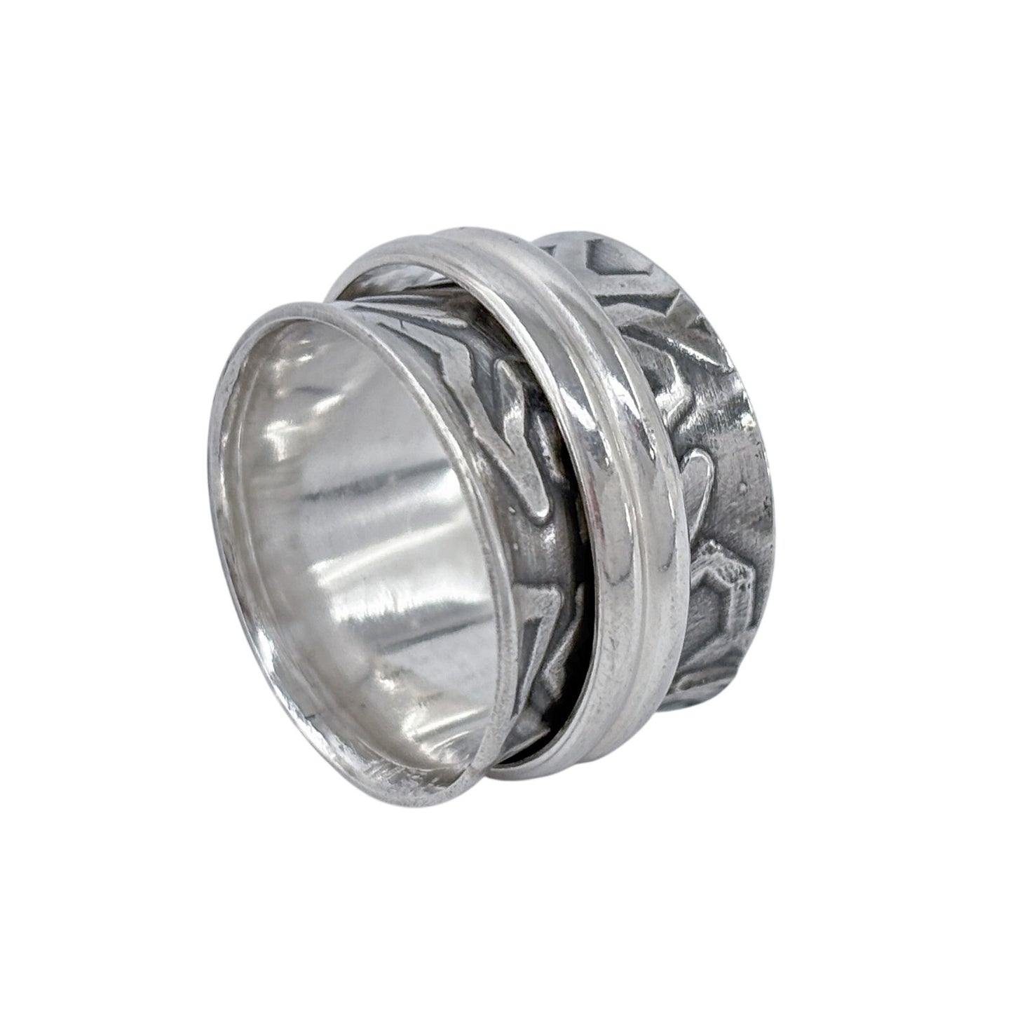 Vintage Sterling Silver 925 Etched Pattern Spinner Ring Size 5.5