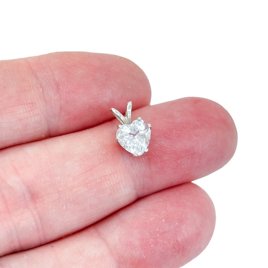 Vintage Sterling Silver 925 Heart Cut White Topaz Pendant
