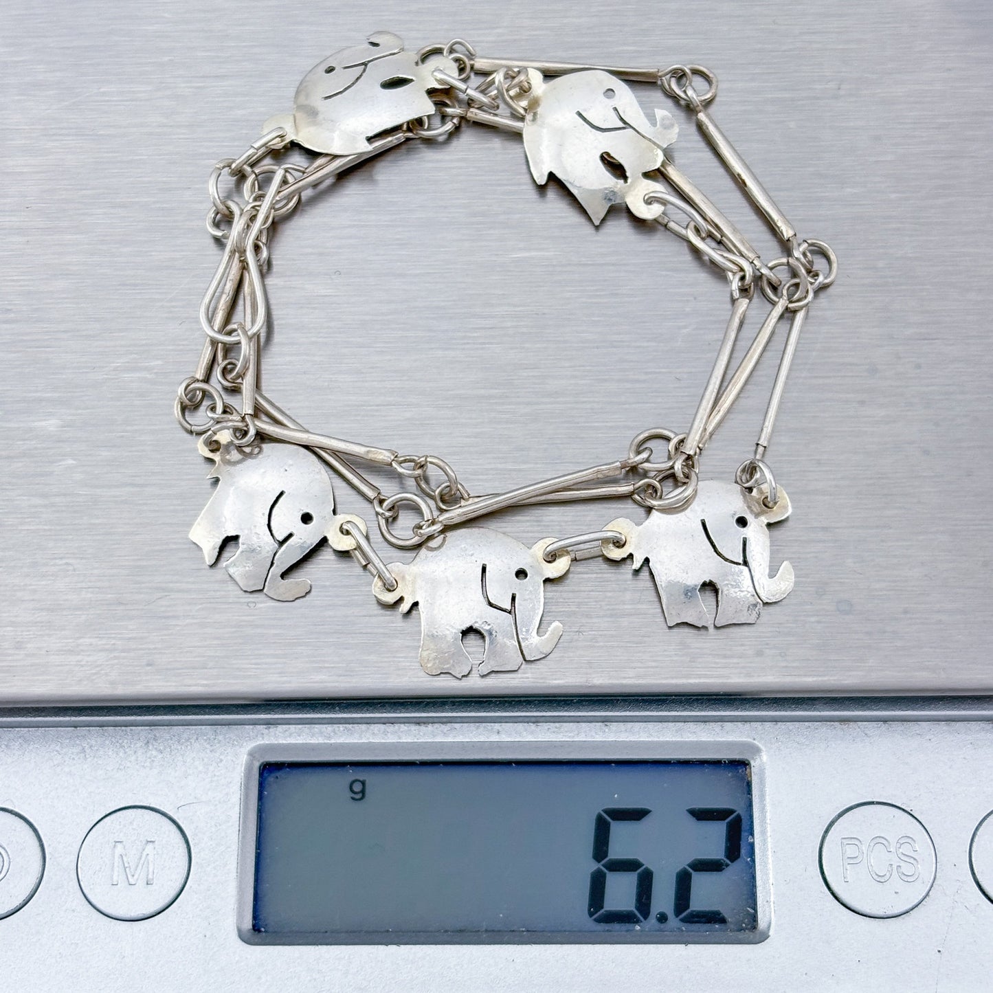 Vintage Sterling Silver 925 Elephant Charm Necklace 18"