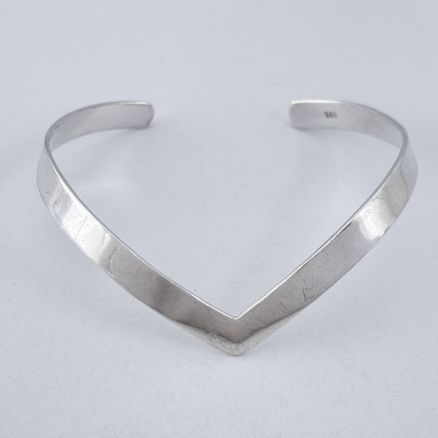 Vintage Sterling Silver 925 Wide V Cuff Bracelet 6.75"