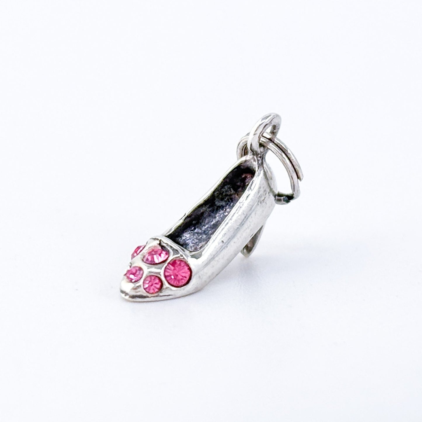 Vintage Jezlaine Sterling Silver 925 Pink Crystal High Heel Shoe Charm Pendant
