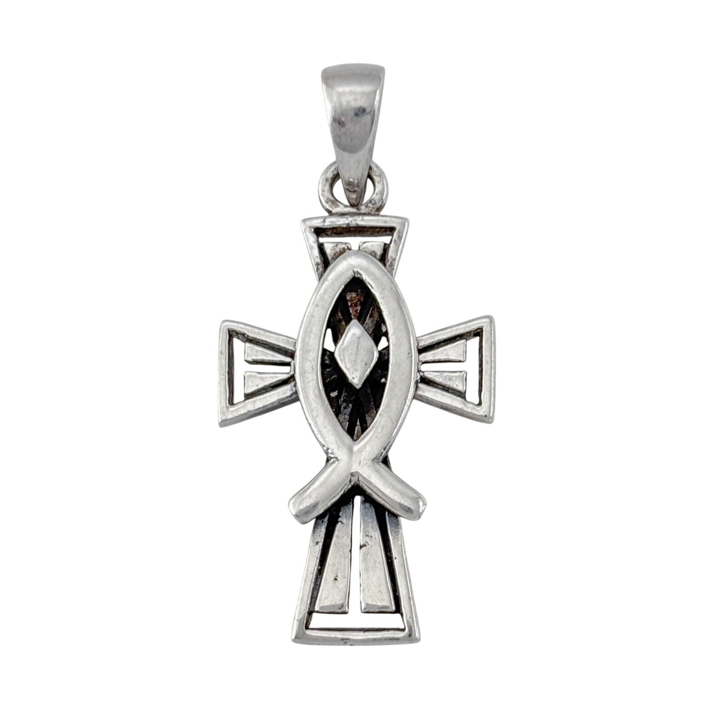 Vintage Sterling Silver 925 Christian Fish Cross Pendant