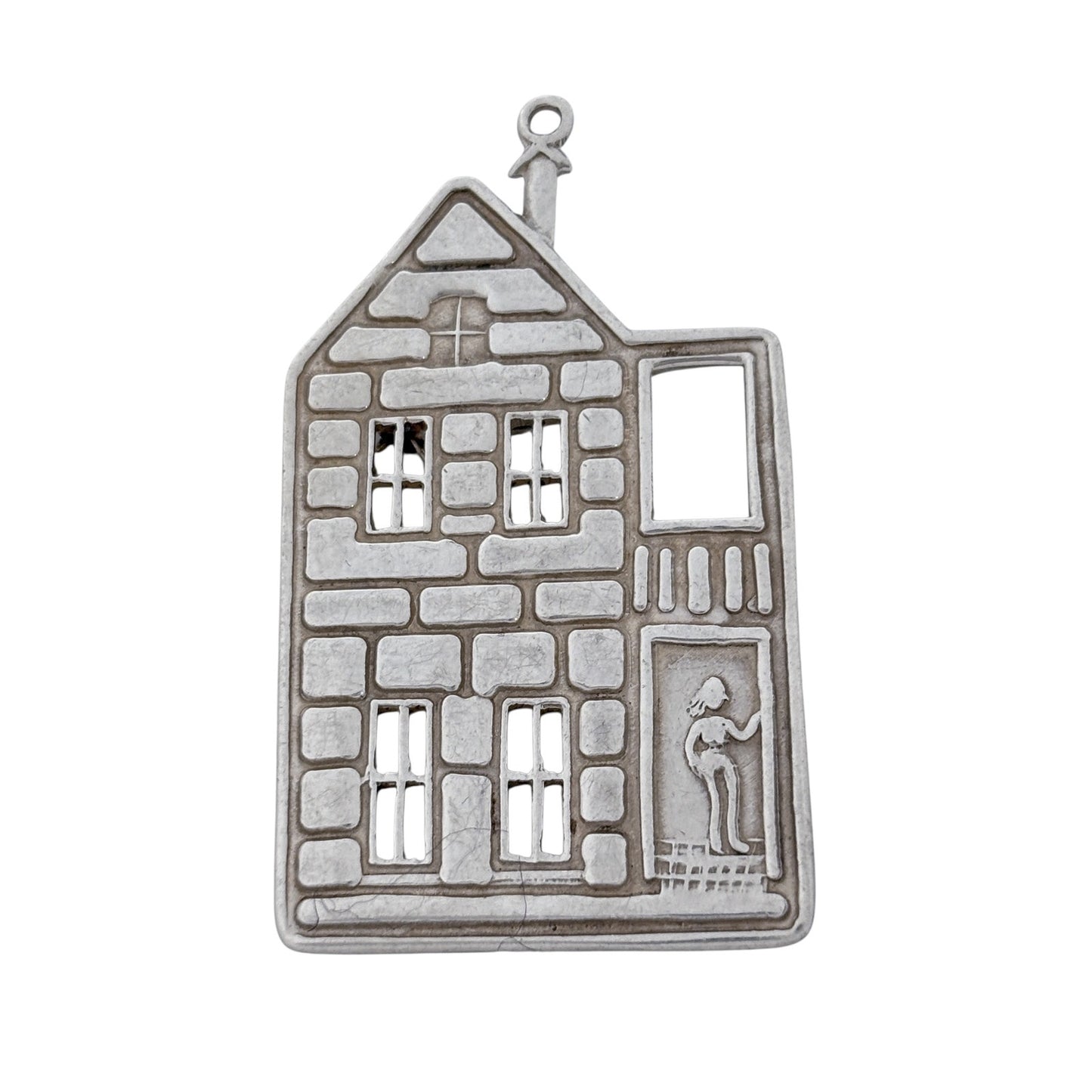 Vintage Mexico Taxco Sterling Silver 925 House Pendant Brooch