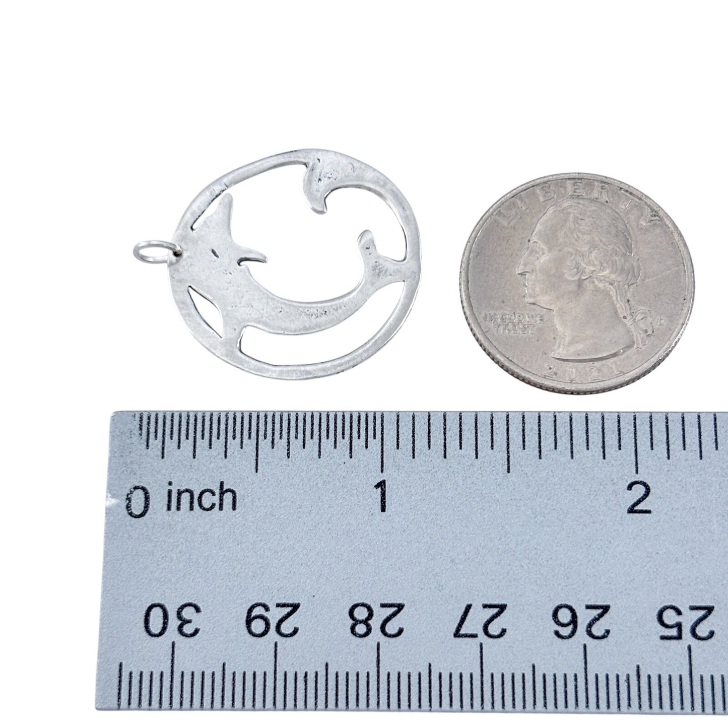Vintage Sterling Silver 925 Dolphin Circle Pendant