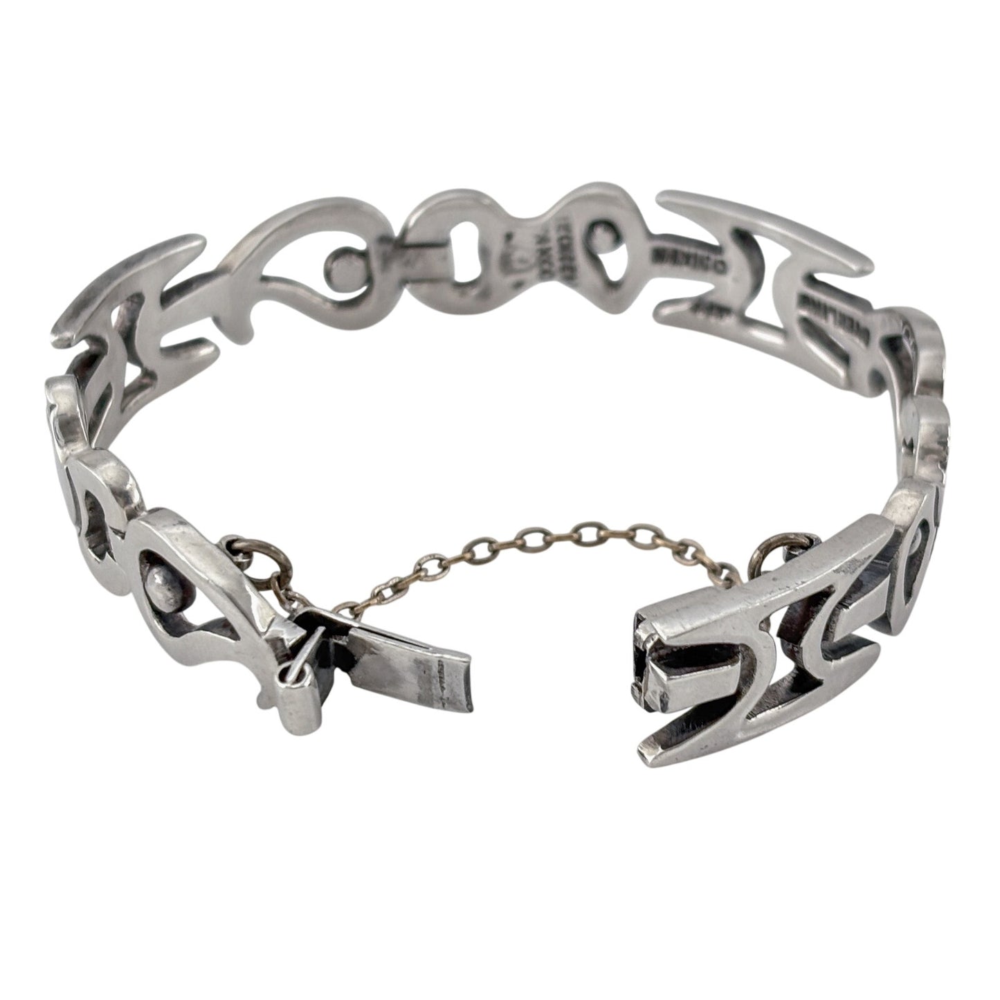 Vintage Mexico Taxco Sterling Silver 925 Abstract Link Bracelet 6.5"