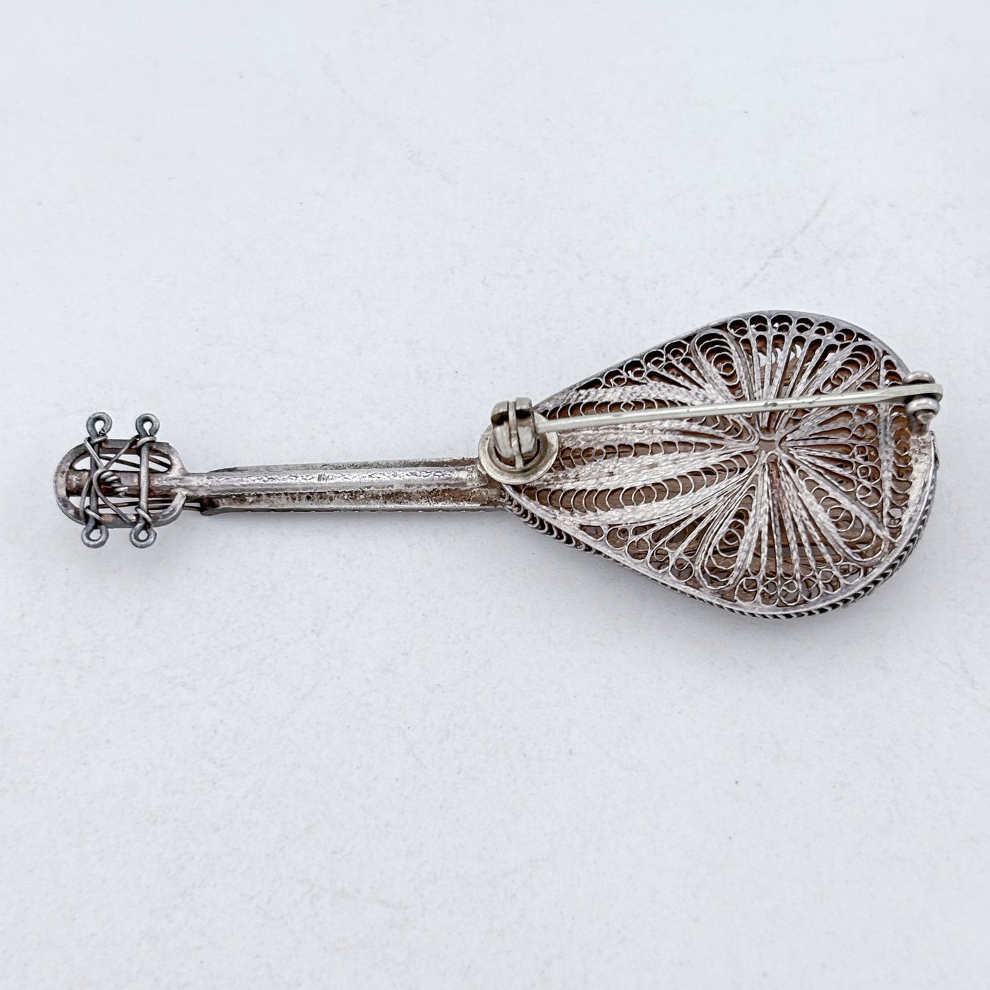 Vintage Sterling Silver 925 Lute Brooch