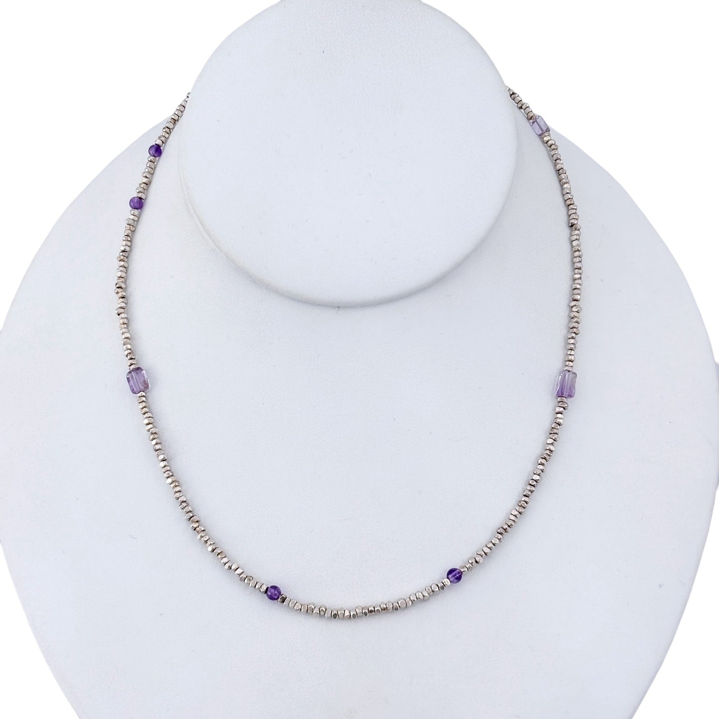 Vintage Sterling Silver 925 Amethyst Bead Necklace 16"