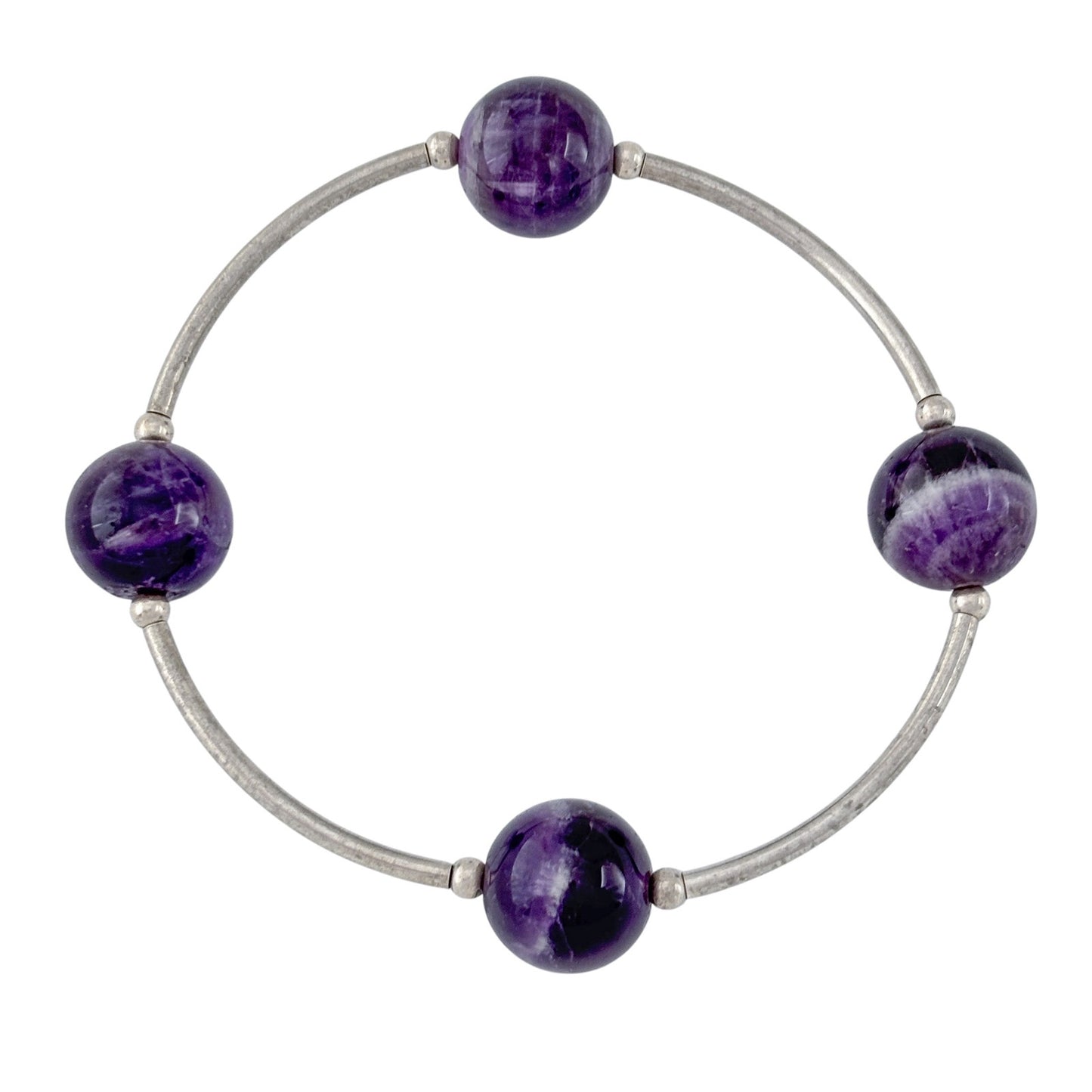 Vintage Sterling Silver 925 Amethyst Stretch Bracelet 6.75"