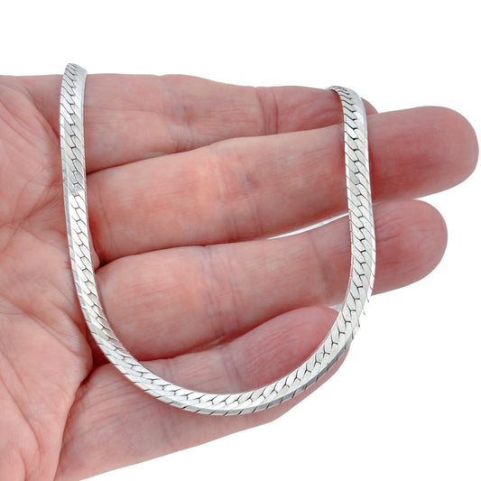 Vintage Italian Sterling Silver 925 Herringbone Chain Necklace 24"