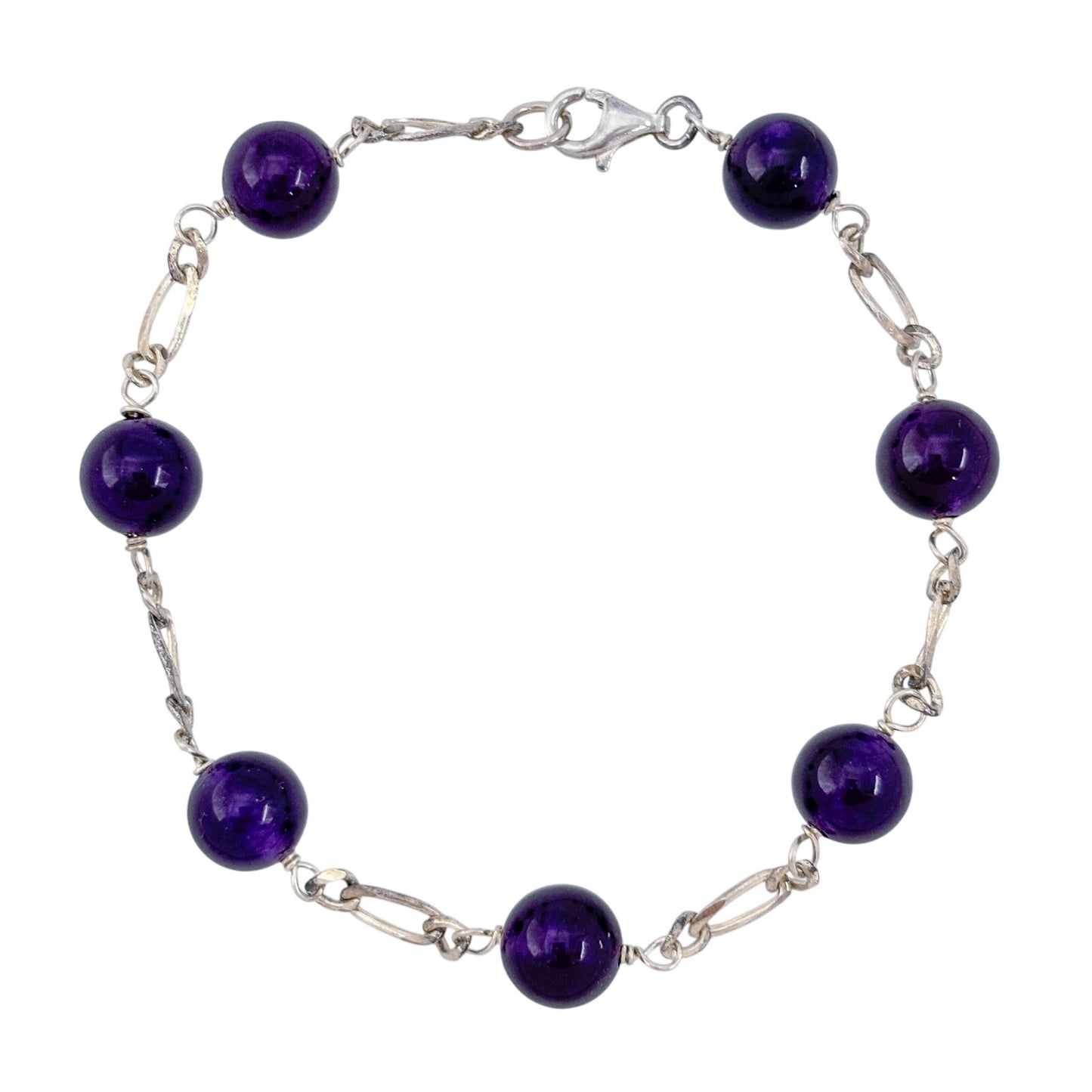 Vintage Sterling Silver 925 Amethyst Bead Bracelet 7.25"