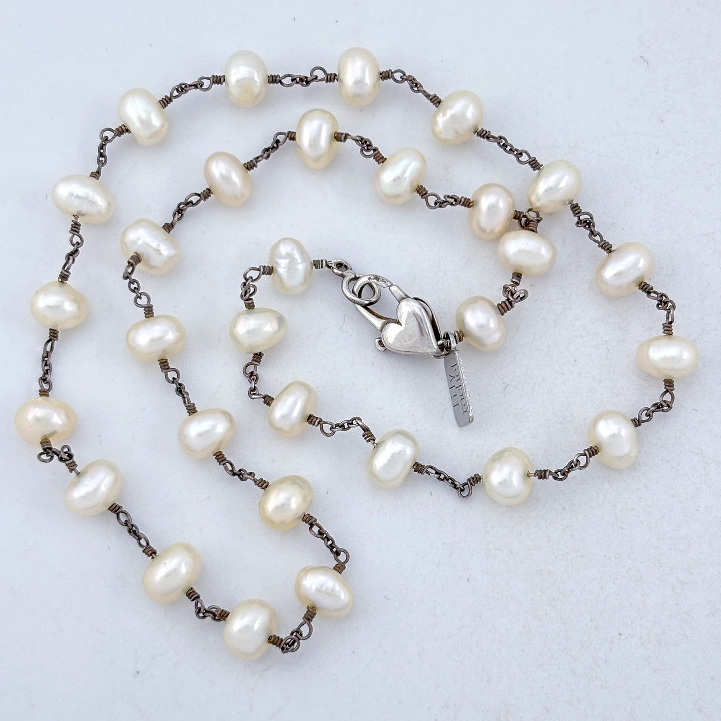 Vintage Sterling Silver 925 Pearl Station Necklace 18"