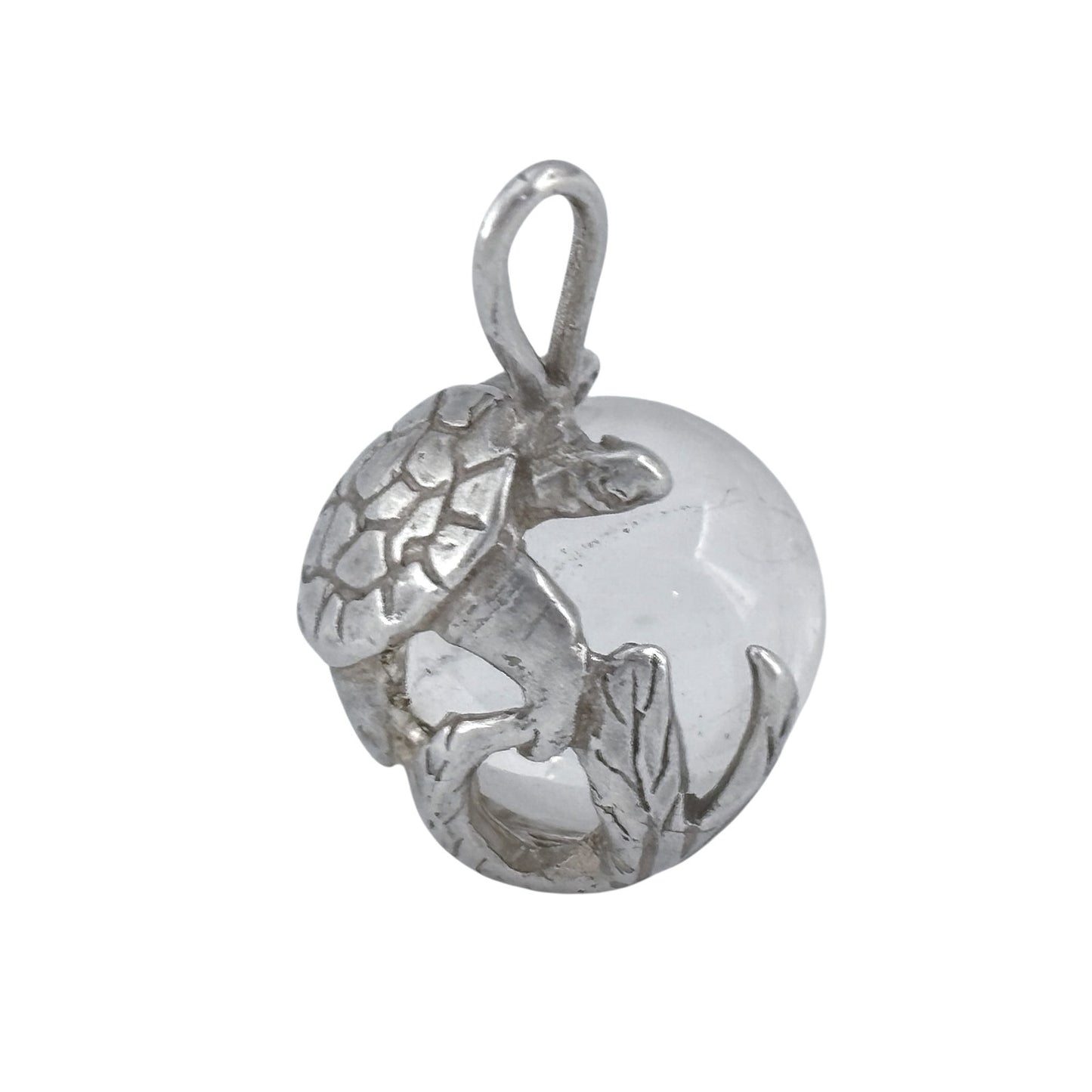 Vintage Sterling Silver 925 Turtle Quartz Marble Pendant