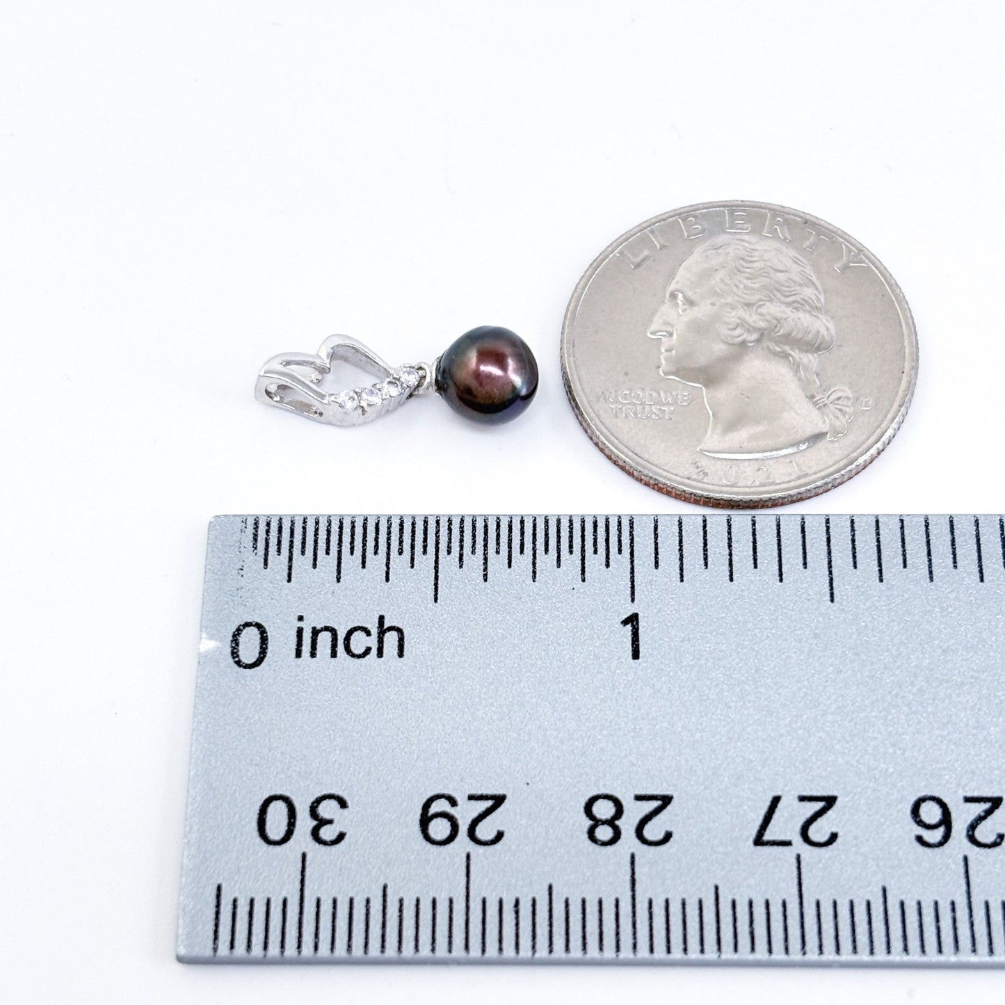 Vintage Sterling Silver 925 Black Pearl Cubic Zirconia Pendant