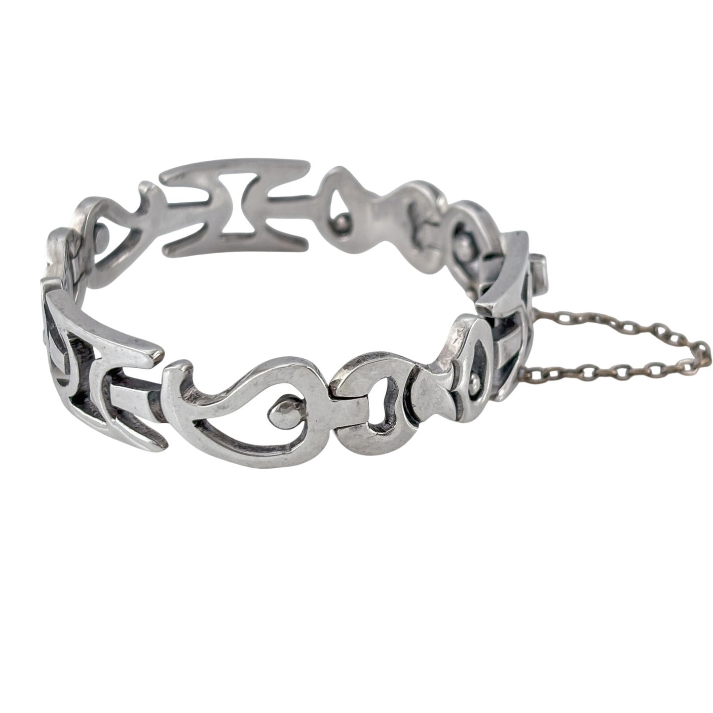 Vintage Mexico Taxco Sterling Silver 925 Abstract Link Bracelet 6.5"