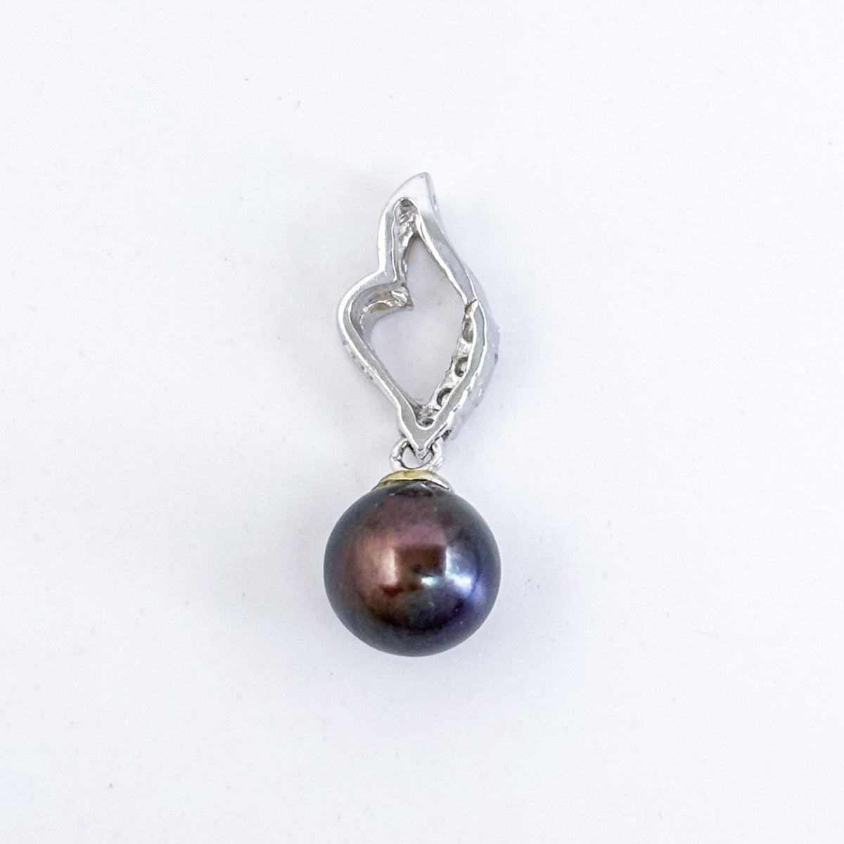 Vintage Sterling Silver 925 Black Pearl Cubic Zirconia Pendant