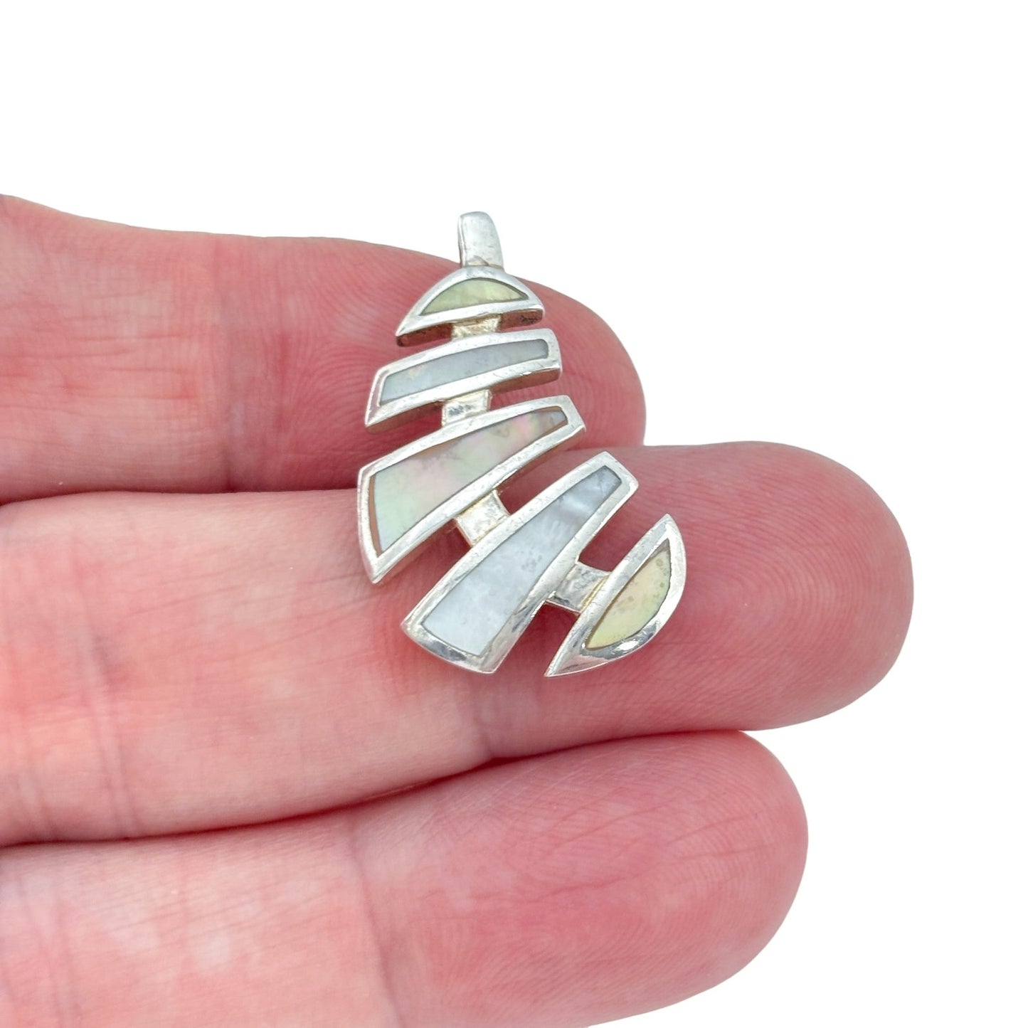Vintage Sterling Silver 925 Mother of Pearl Abstract Pendant