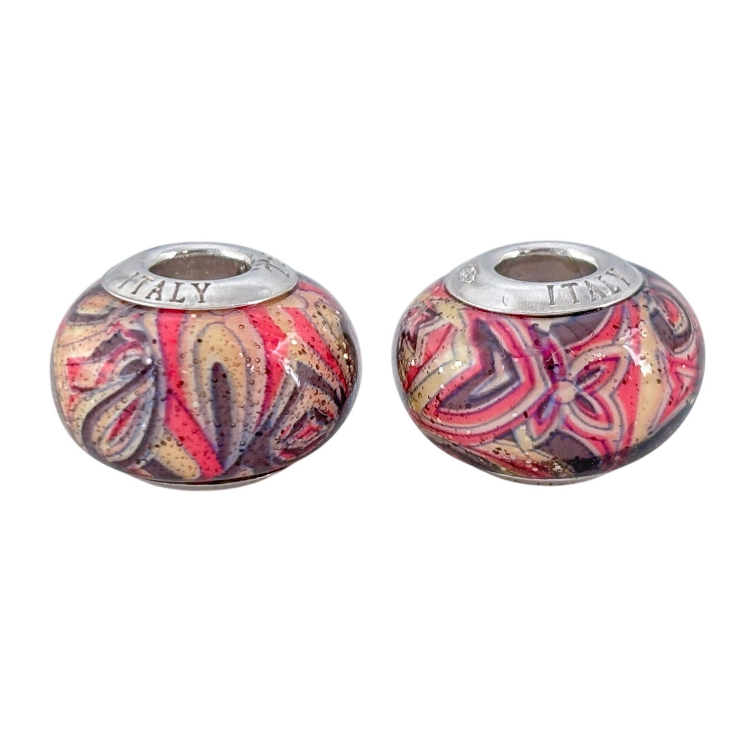 Vintage Sterling Silver 925 Pink Murano Glitter Glass Charm Bead
