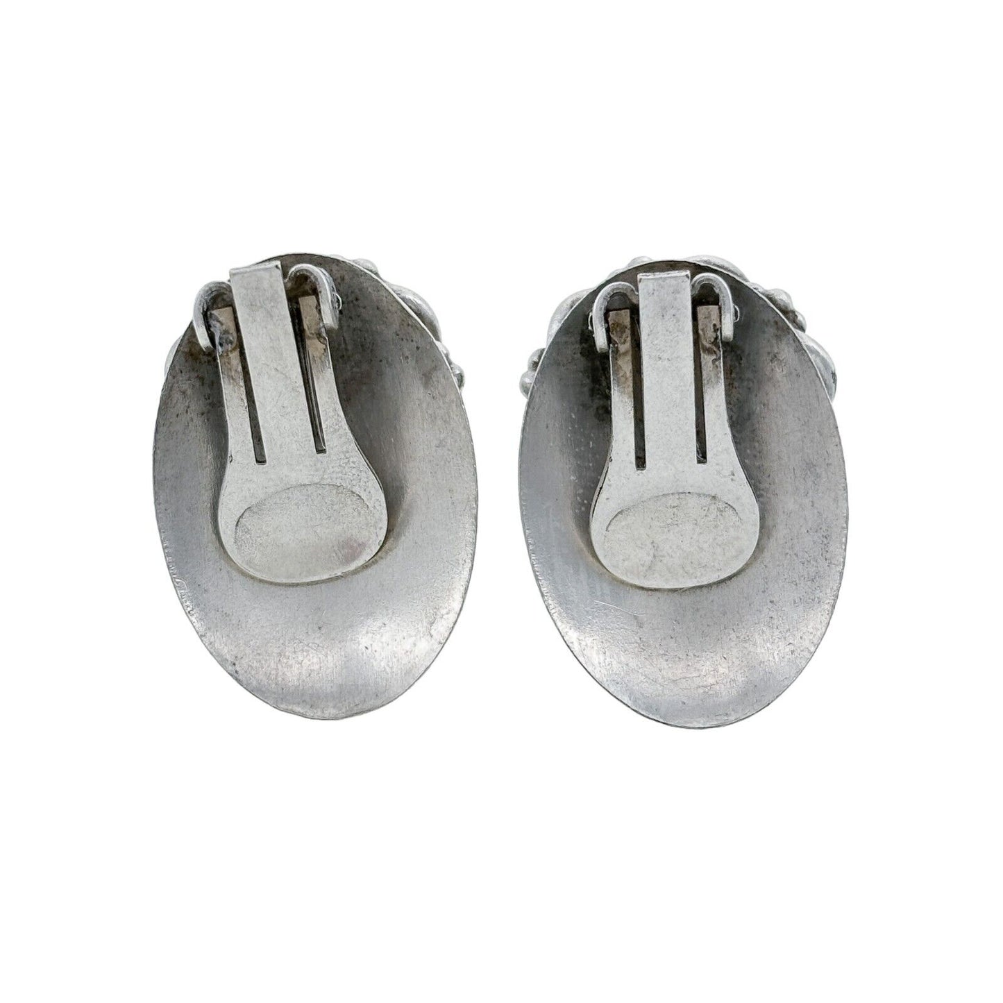 Vintage Silver-Plated Iridescent Glass Cabochon Clip-On Earrings
