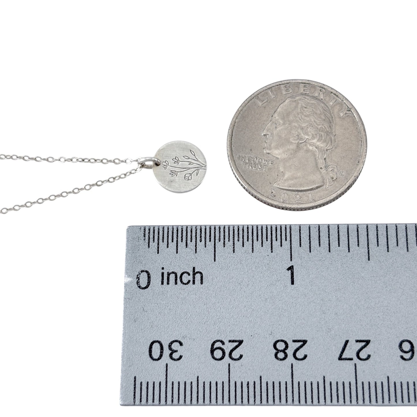Vintage Sterling Silver 925 Floral Disc Pendant Necklace 18"