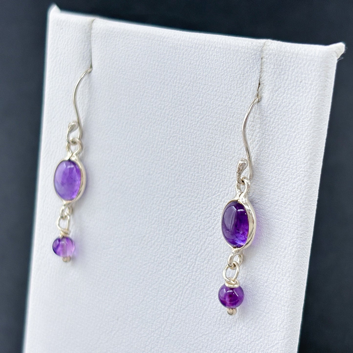 Estate Sterling Silver 925 Amethyst Dangle Earrings