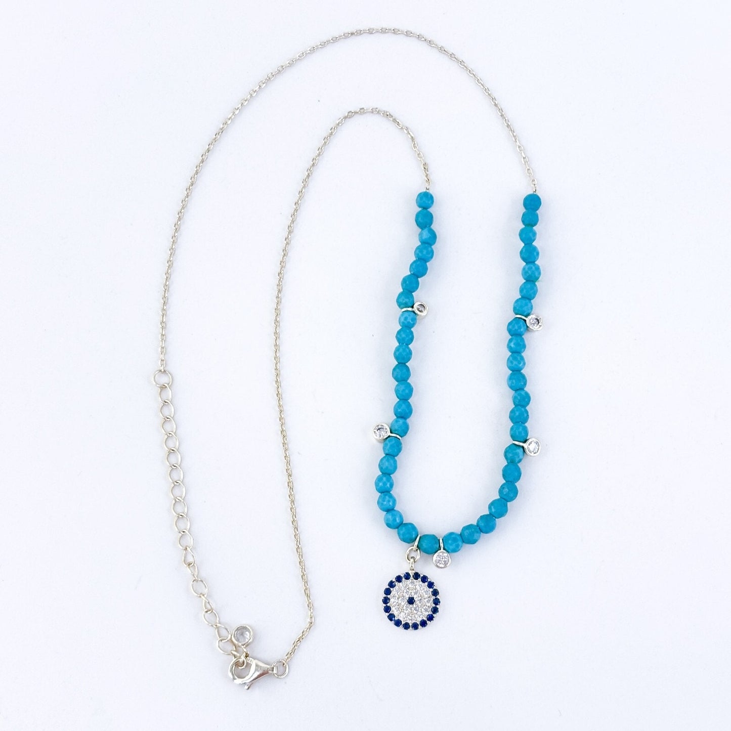 Vintage Sterling Silver Turquoise Iolite Cubic Zirconia Pendant Necklace 16"-18"
