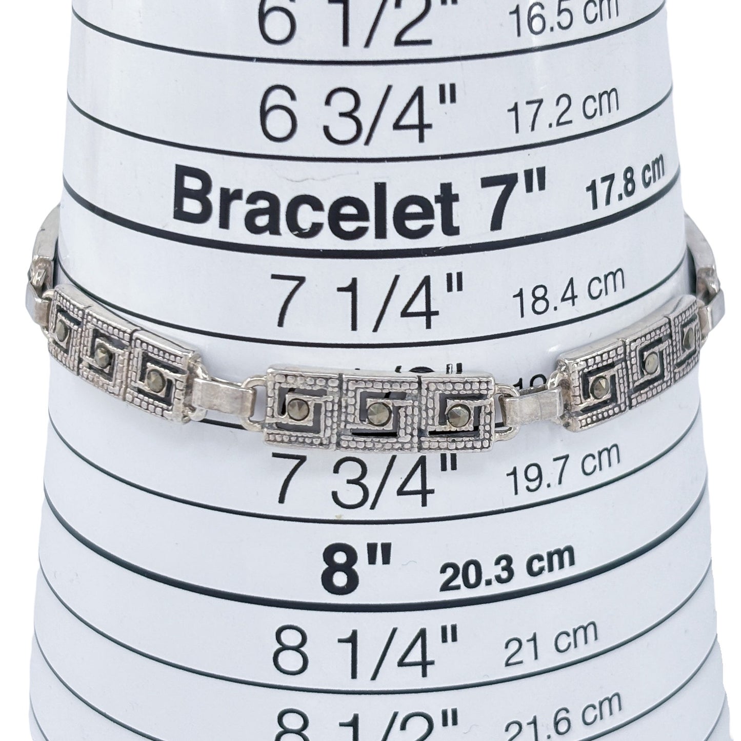 Estate Sterling Silver 925 Marcasite Greek Key Bracelet 7.5"