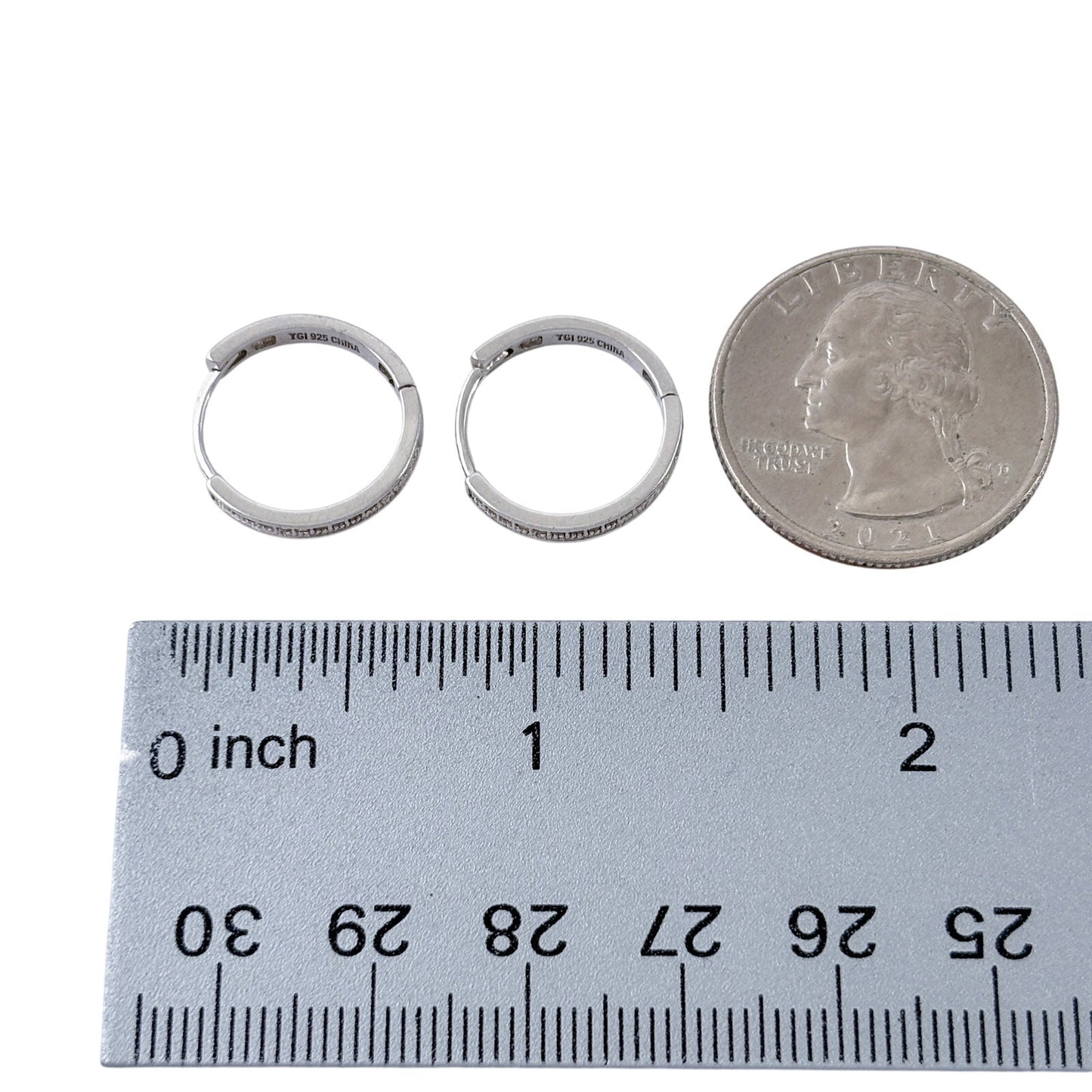 Vintage Sterling Silver 925 Diamond 0.14ctw Huggie Hoop Earrings
