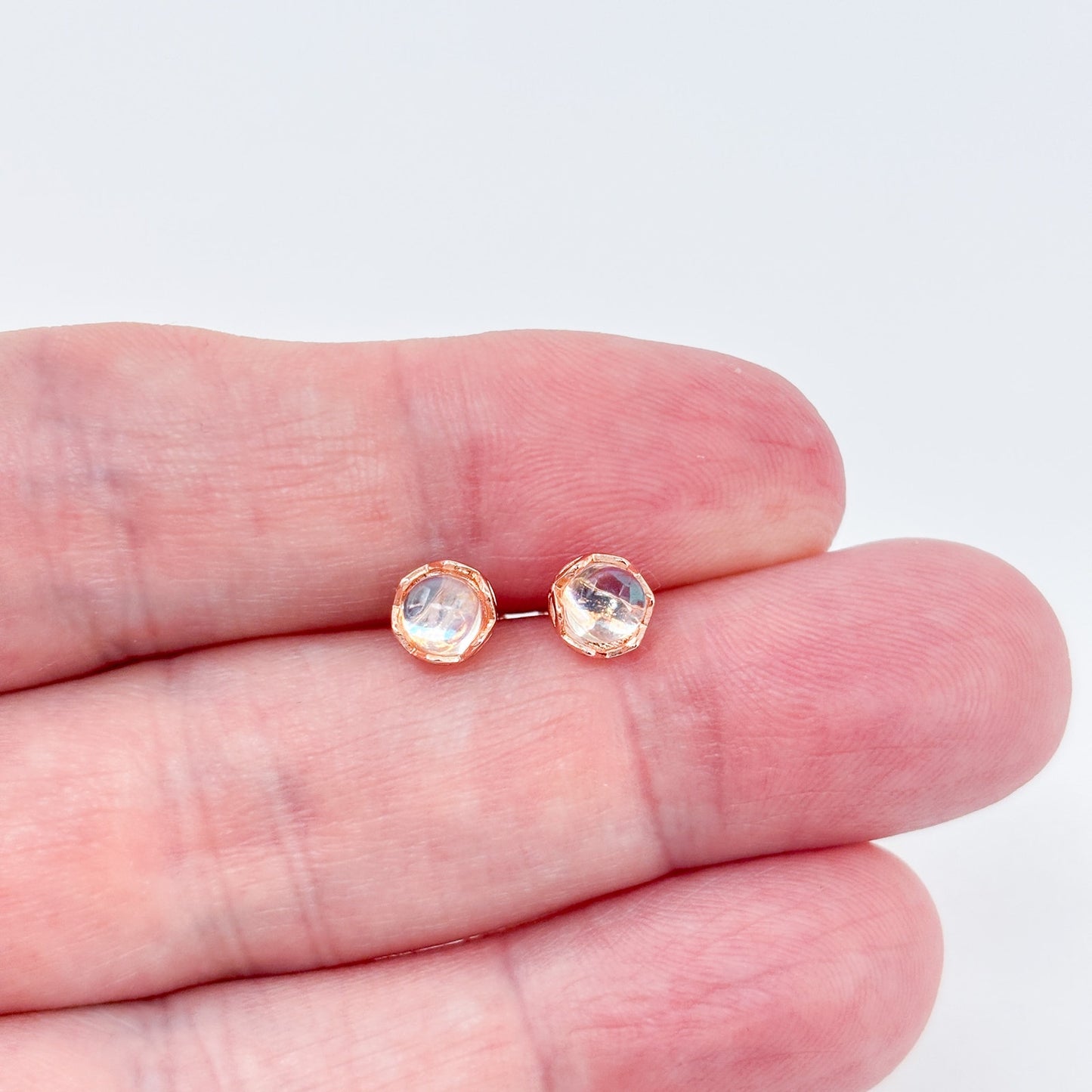 Vintage Rose Gold-Tone Sterling Silver 925 Glass Sphere Stud Earrings